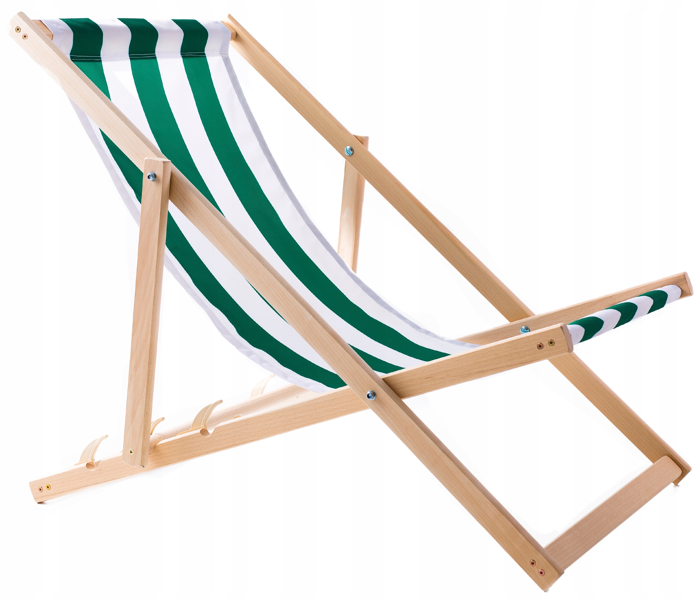 Leżak Plażowy Ogrodowy Drewniany Składany Woodok Tkanina W Zielone Pasy