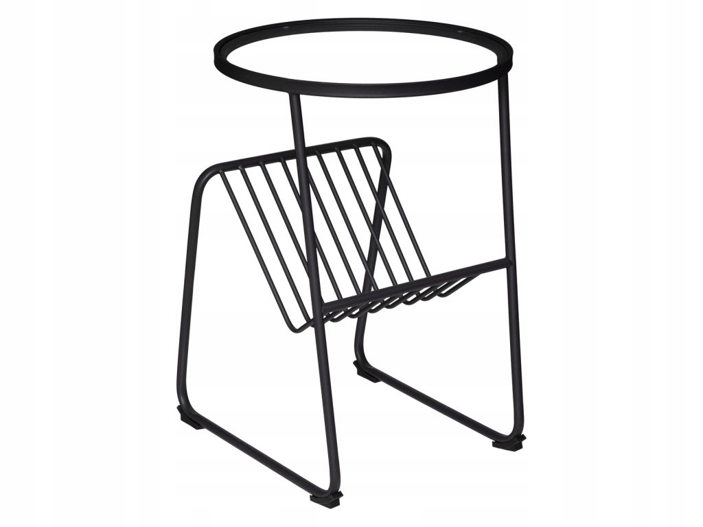 Odkladací stolík so stojanom na noviny Joy, kov, čierny