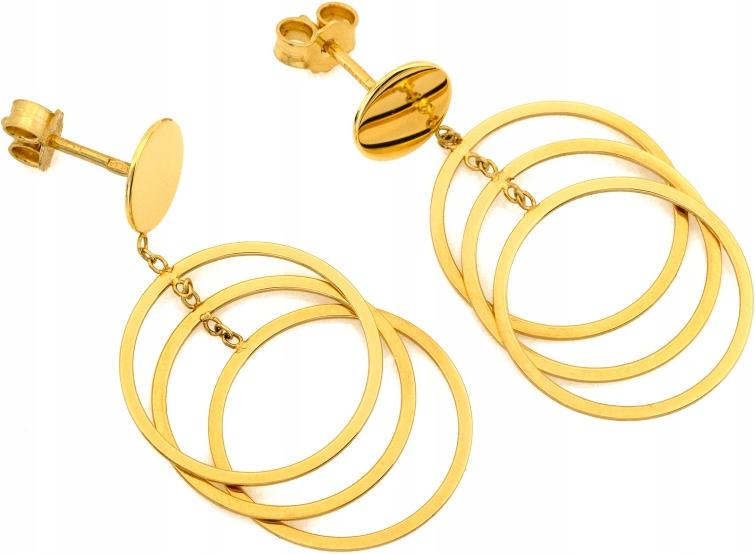 Náušnice zlaté 585 velké, visící s kroužkem na tyčku, ideální jako dárek