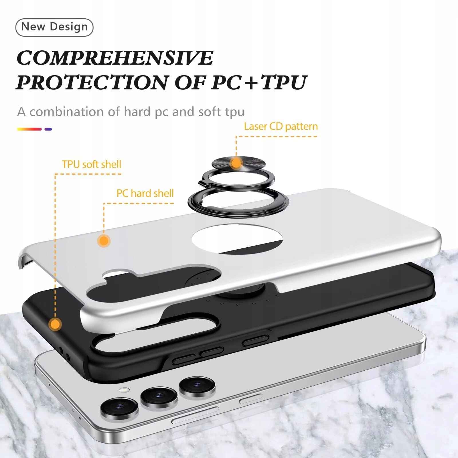 YANJIEER ESONG Etui Samsung Galaxy S24 Z Ringiem Ochronne Srebrne — miniatura 5