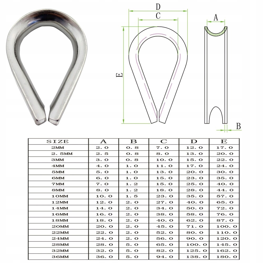 KAUSZA NA LINĘ 12mm - STAL KWASOODPORNA A4 Model KAUSZA 12mm