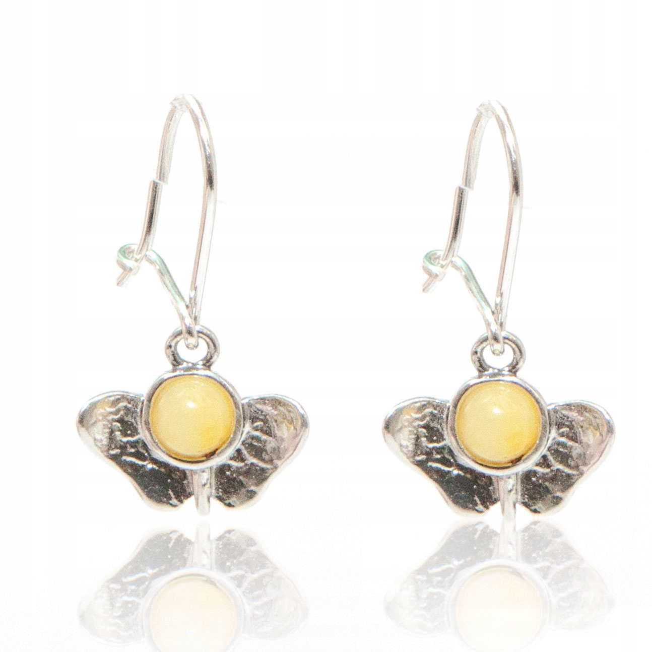 Stříbrné náušnice s jantarovými motýly, motýl, stříbro 925, mléčný jantar