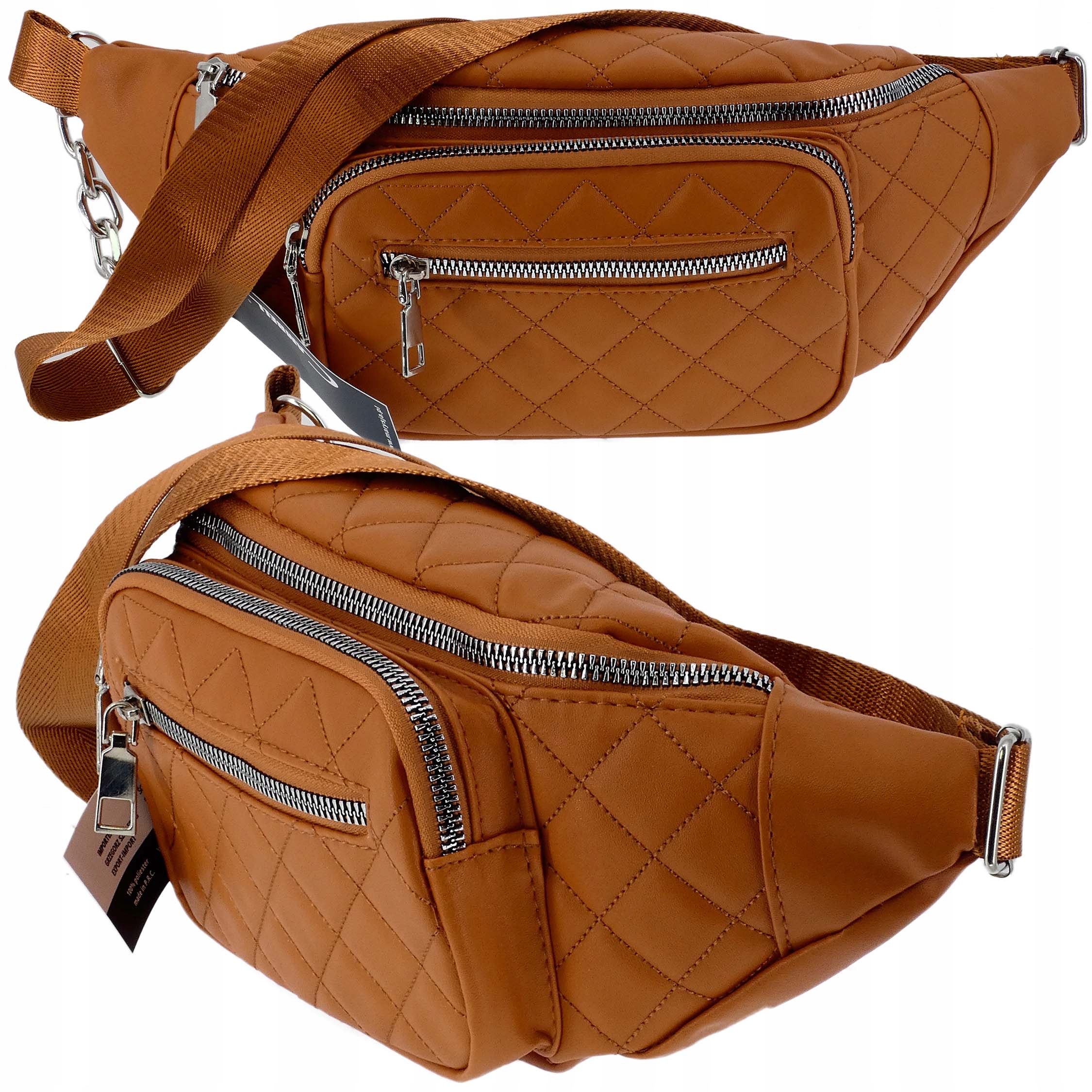 DAMSKA SASZETKA NERKA TOREBKA CROSSBODY BAG NA RAMIĘ BRĄZOWA PIKOWANA