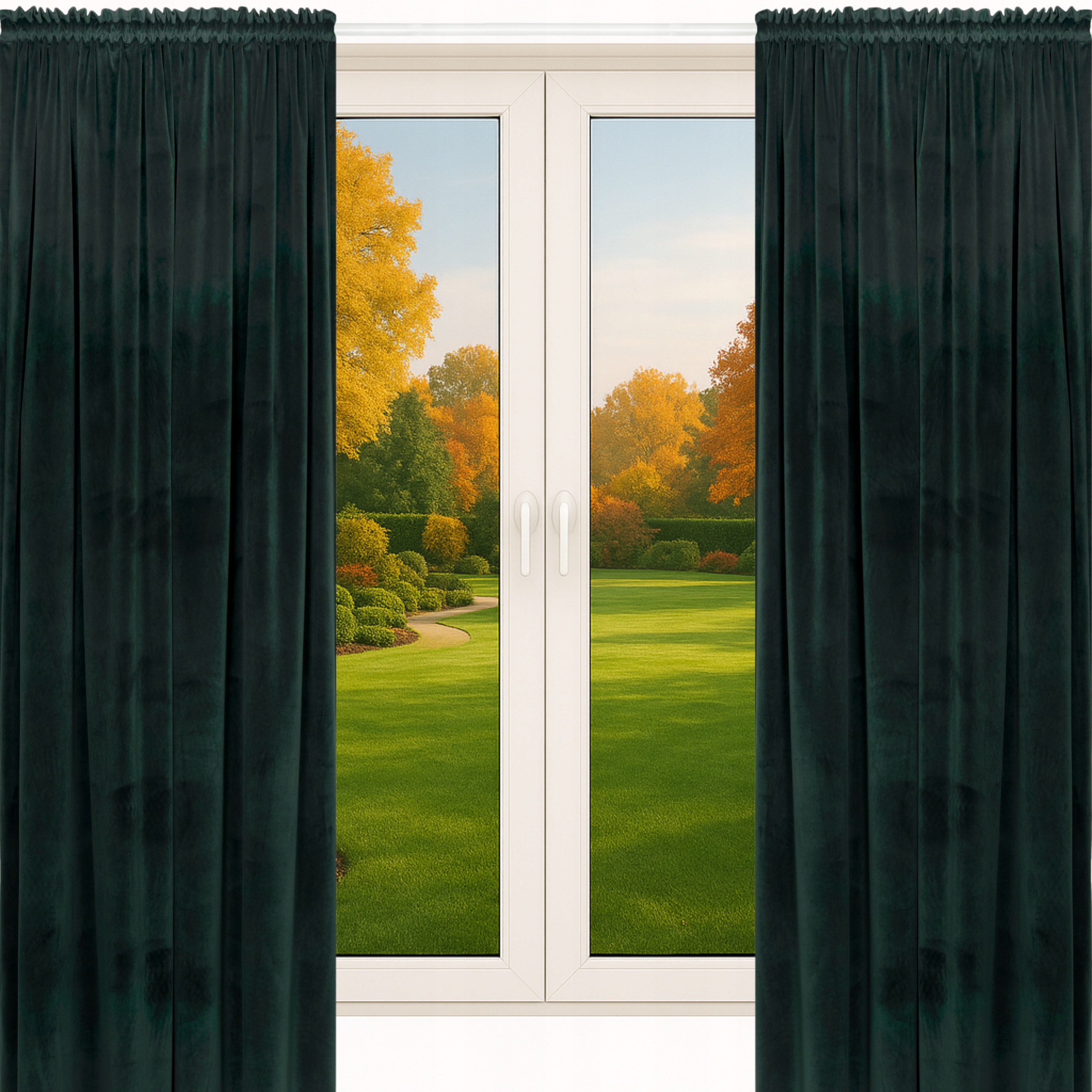 Velurové Závěsy Na Pásce S Žabkami 140x240 Lahvově Zelená Barva 2 Kusy Velur