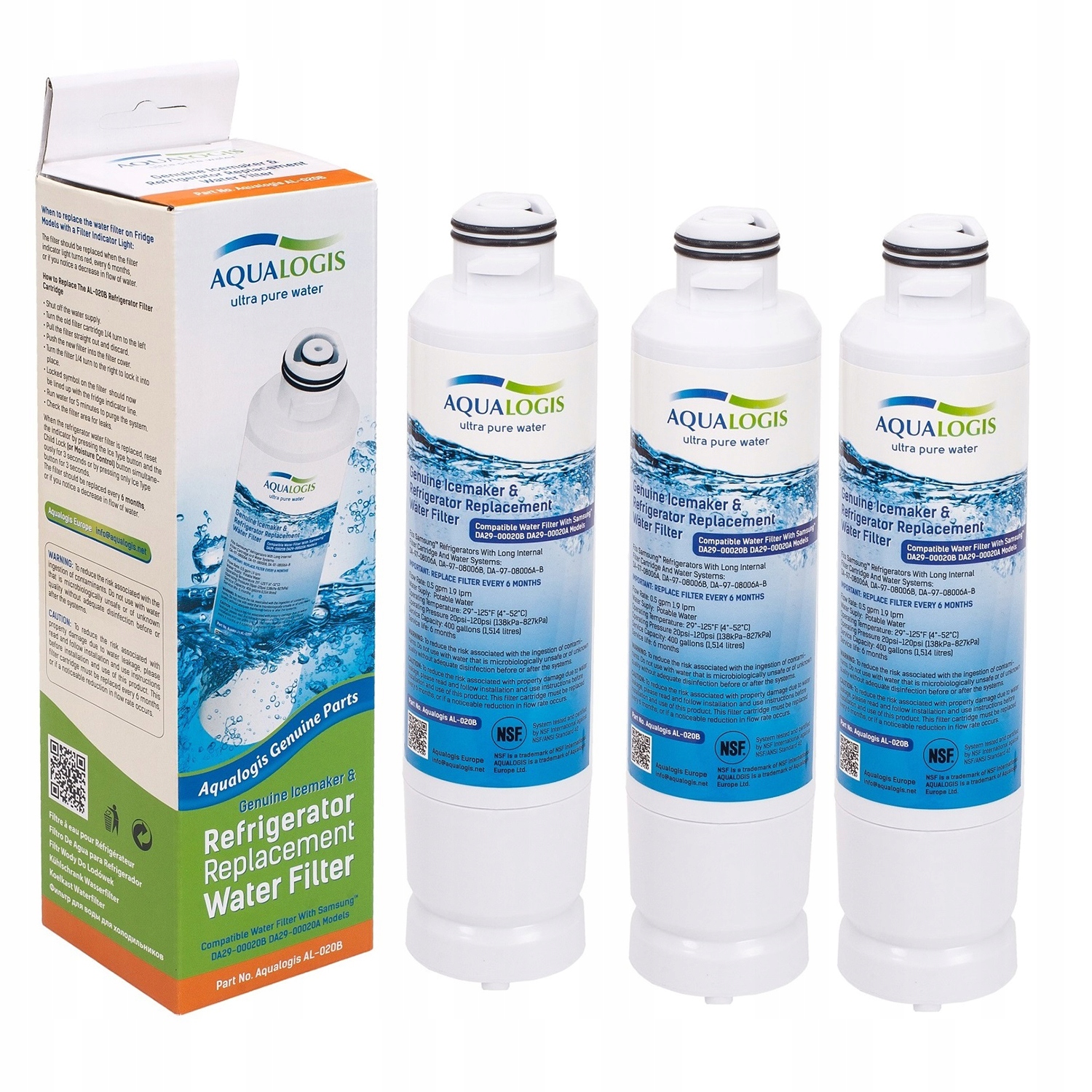 Filtr Do Lodówki Samsung Aqualogis AL-020B Zamiennik DA29-00020B 3szt