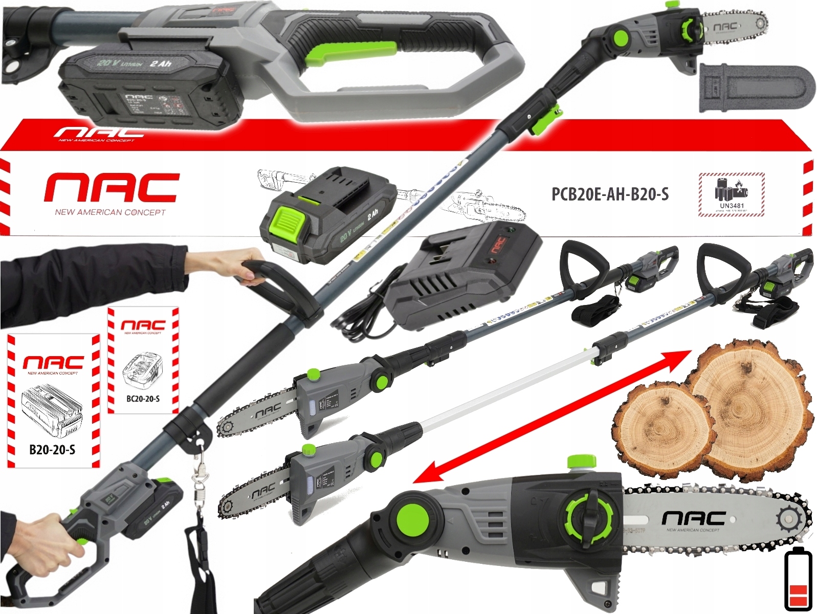Nac Piła Akumulatorowa na wysięgniku gałęziówka 20V PCB20E-AH-B20-S zestaw