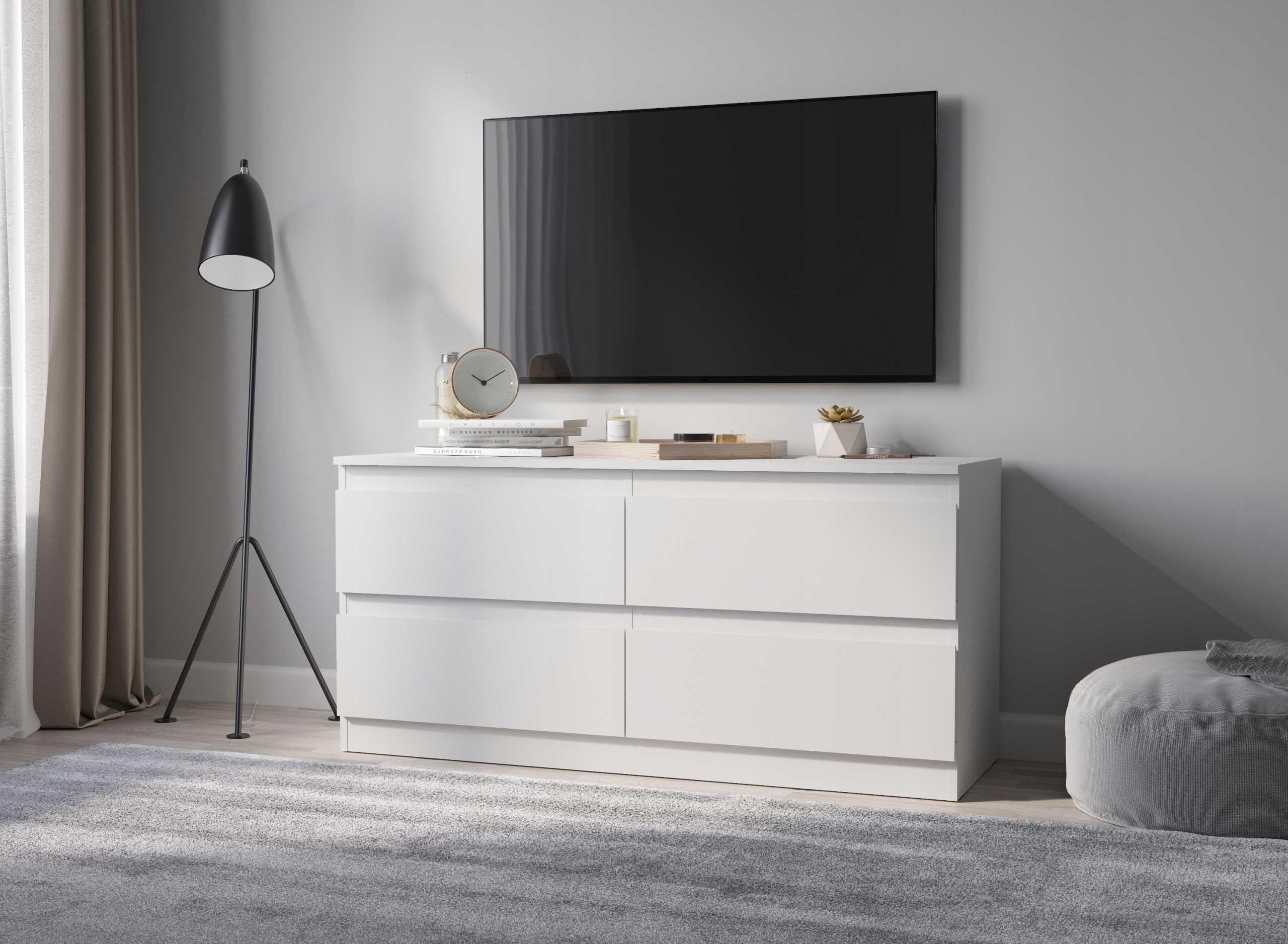 SZAFKA RTV KOMODA POD TV BIAŁY MAT SZUFLADA 127cm STERN 4JA BlancMeble