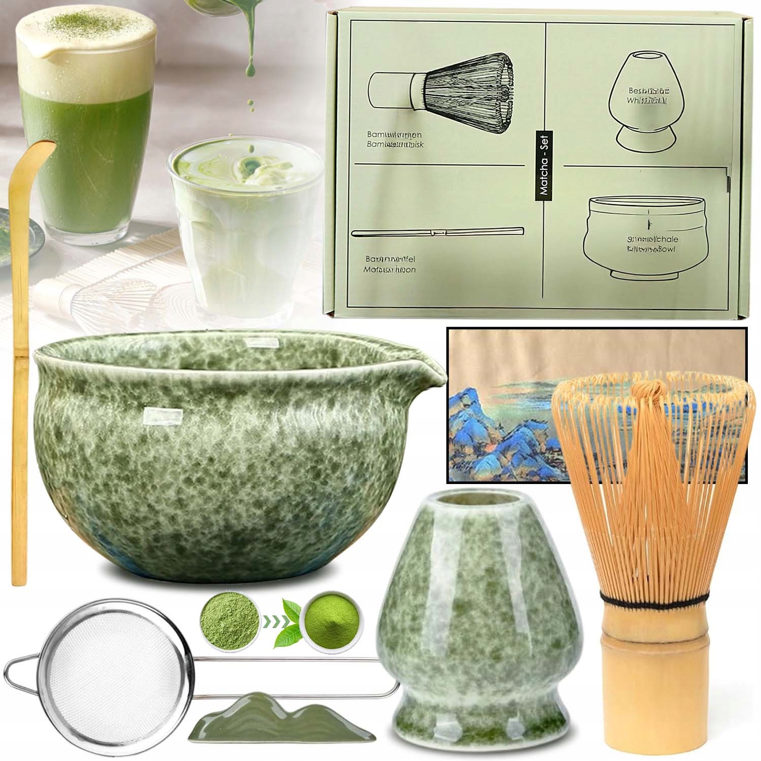 Bambusowa Trzepaczka Miotełka Do Matchy Matcha Zestaw Ceramika