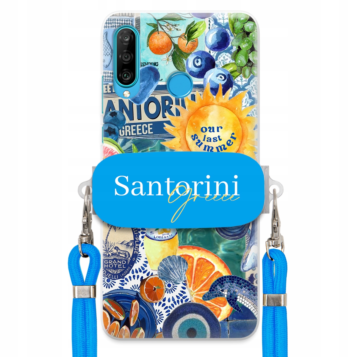 Puzdro pre Huawei P30 Lite Modrá Crossbody šnúra držiak Santorini Greece