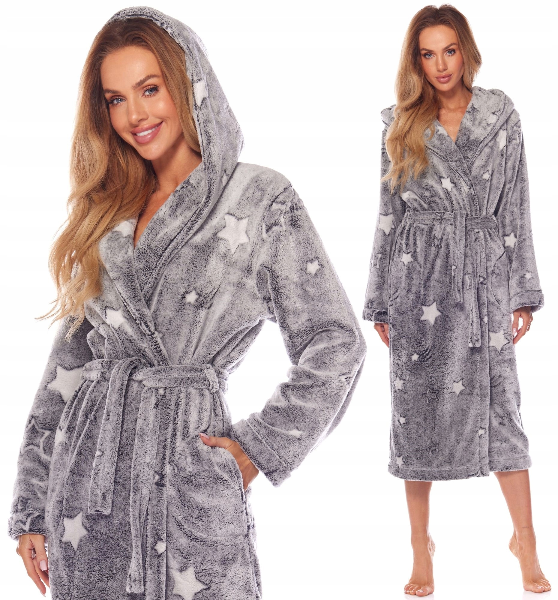 DŁUGI CIEPŁY PUCHOWY DAMSKI SZLAFROK PODOMKA M