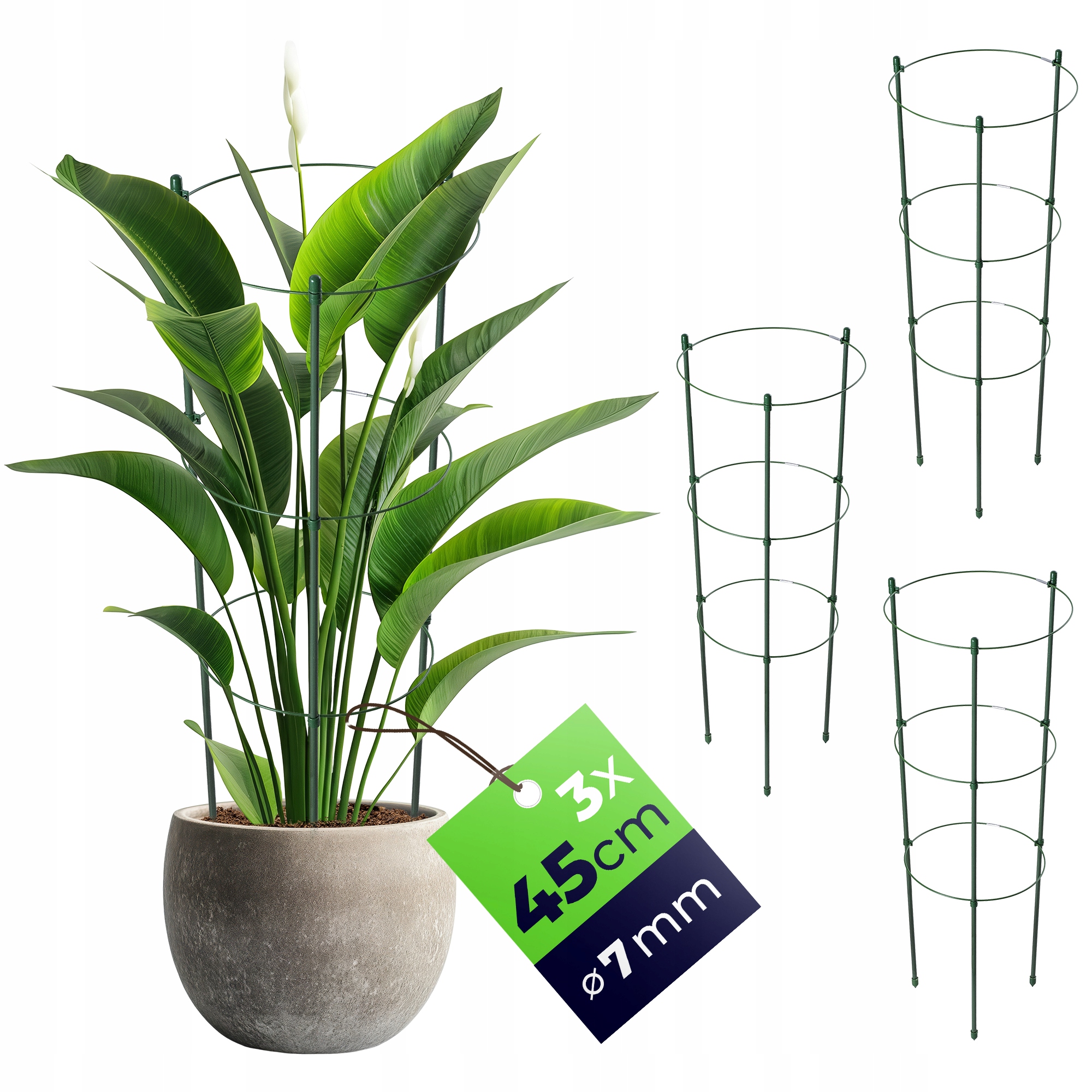 PODPORA PIERŚCIENIOWA DO ROŚLIN KWIATÓW 45cm METALOWA PODPÓRKA OBRĘCZE 3szt