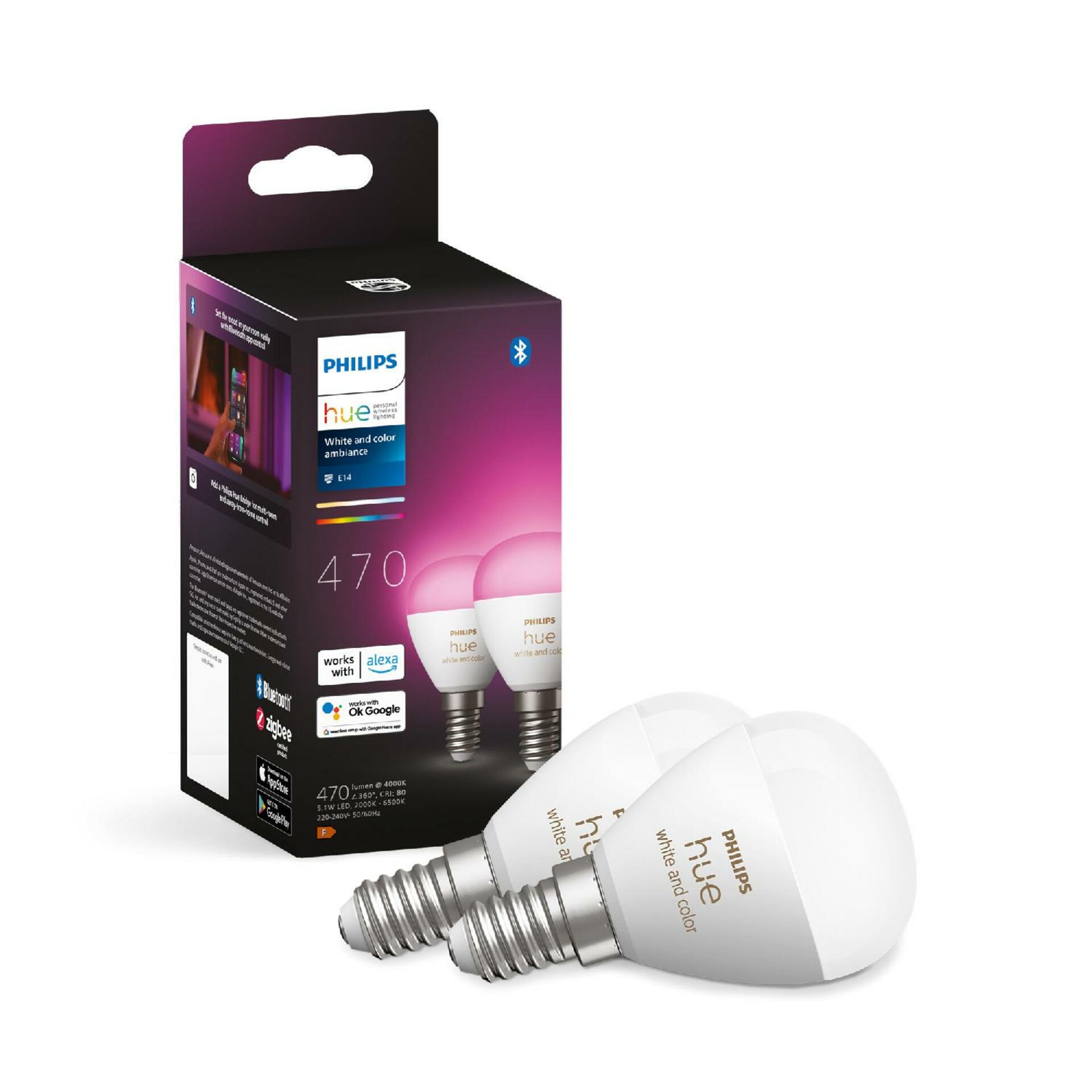 Philips Hue Set 2x E14 Led 5,1 W 470lm Rgb Waca stmievateľné IP20, múdre žiar