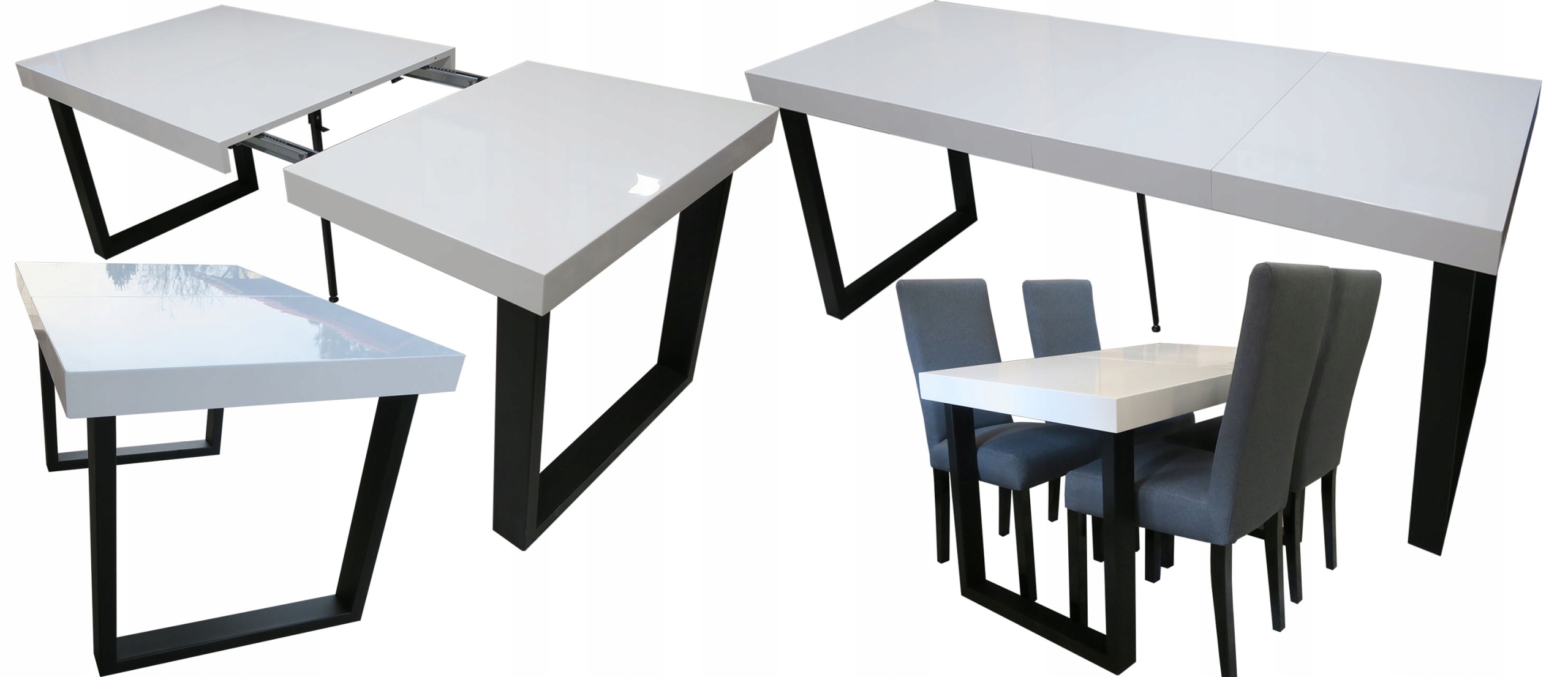 Stół biały POŁYSK 140x80 +2x50 / 120x80 wymiar Kolor mebla biały