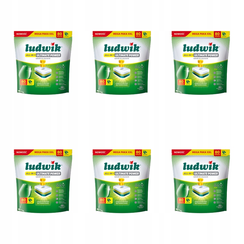 Ludwik – tablety do myčky nádobí All in 1 Ultimate Power 80 ks, lemon X6