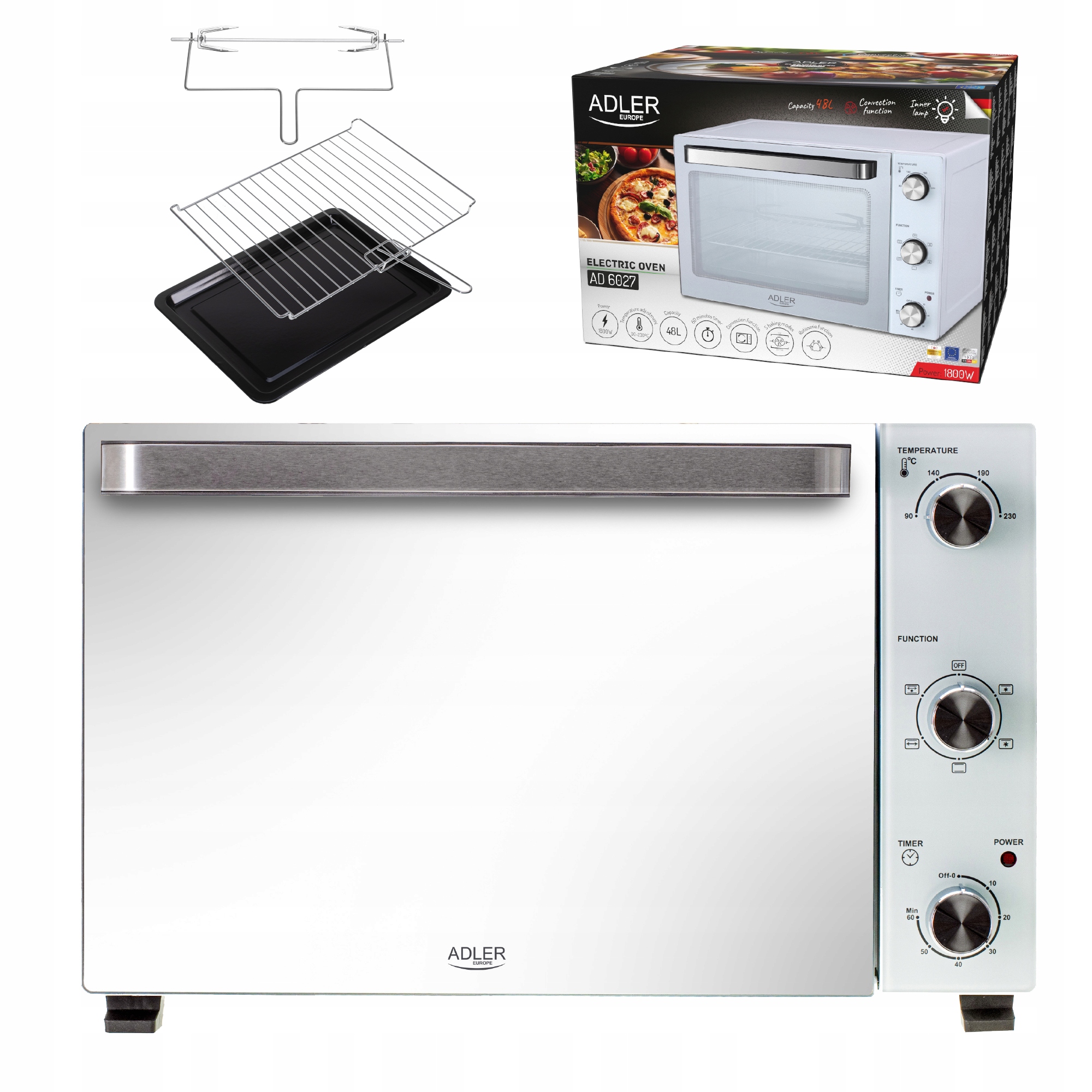 Elektrická Trouba Mini Rožno Kamna Pizzy Termooběh Velký 48L Sklo x2