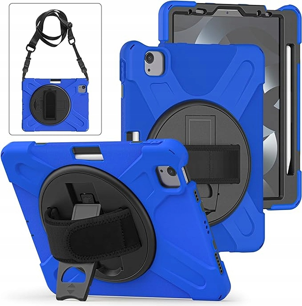 Pouzdro pro iPad Pro 5/4 12.9" s podstavcem a popruhem na rameno, modré