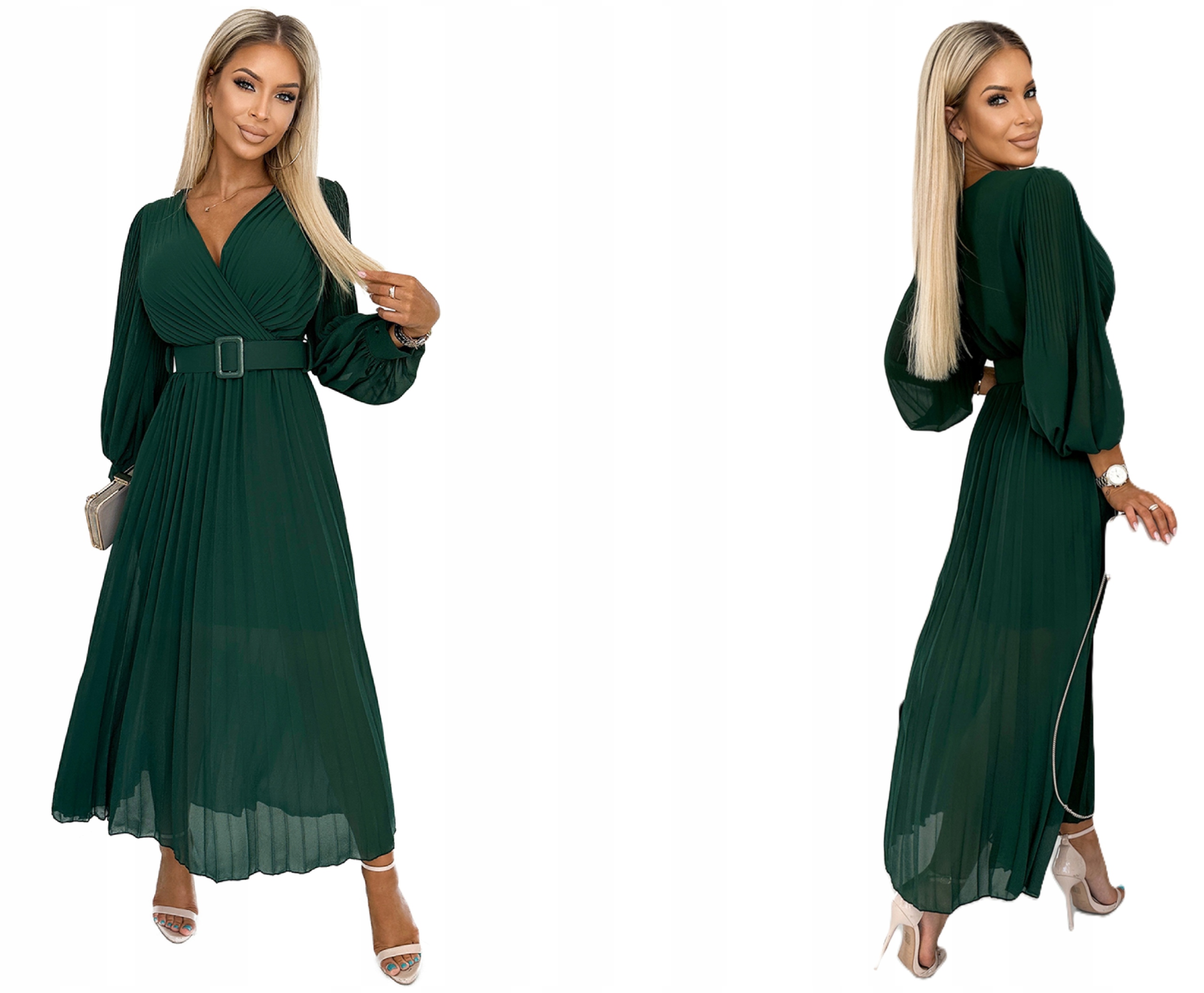 Klasická Hladká Plisovaná Sukně S Ozdobným Páskem Lahvově Zelená Barva