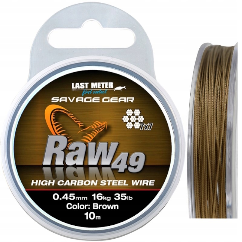Materiał Linka Na Przypony Savage Gear 7x7 Raw 49 0.45mm 16kg 35lb 10m Brąz