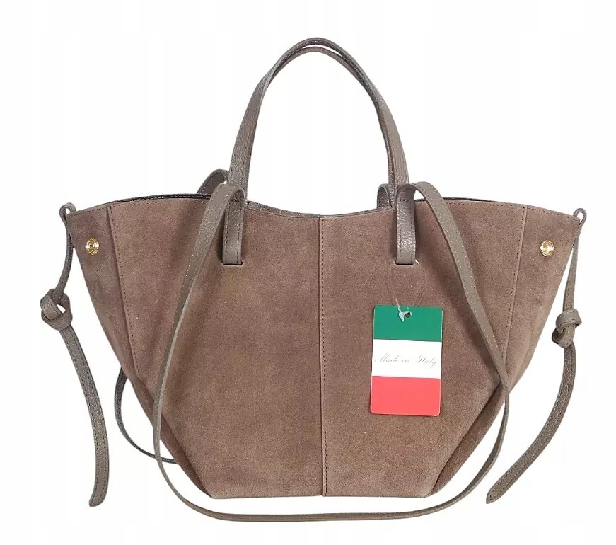 Vera Pelle taupe torebka skóra naturalna zamszowa shopper brąz