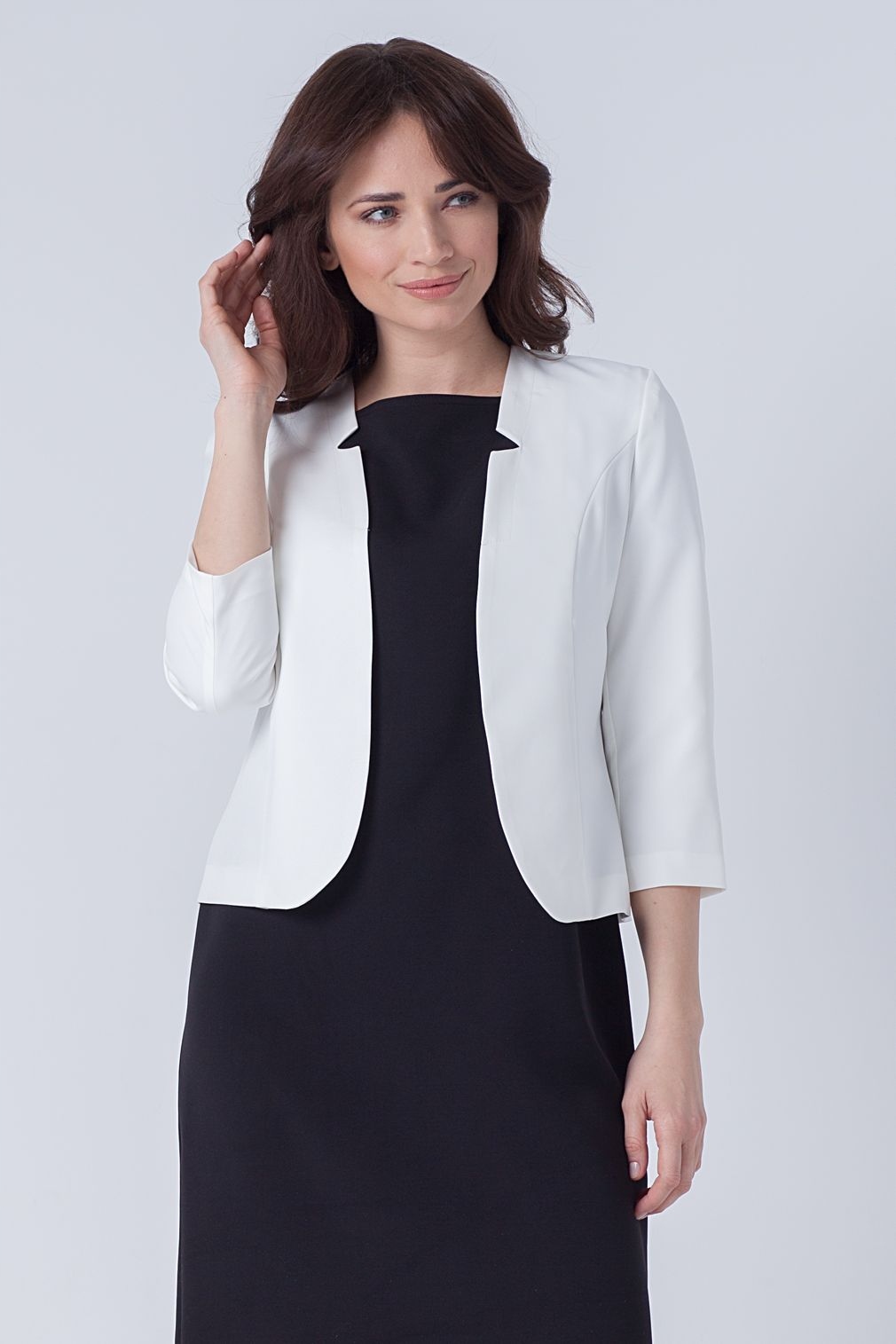 NIEZAPINANY ELEGANCKI ŻAKIET BOLERKO ECRU 36 Rozmiar 36