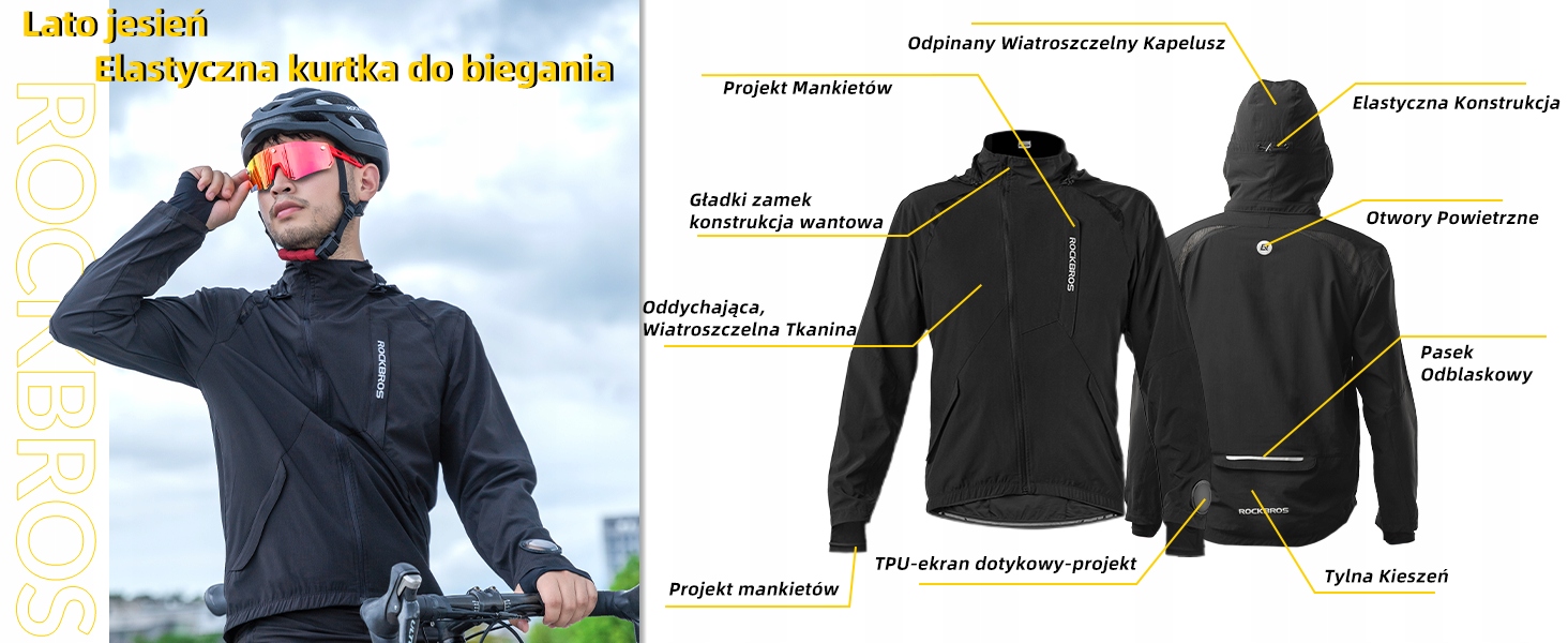 ROCKBROS Męska Kurtka Rower Elastyczna Oddychająca Bieganie Softshell 4XL Materiał dominujący poliester