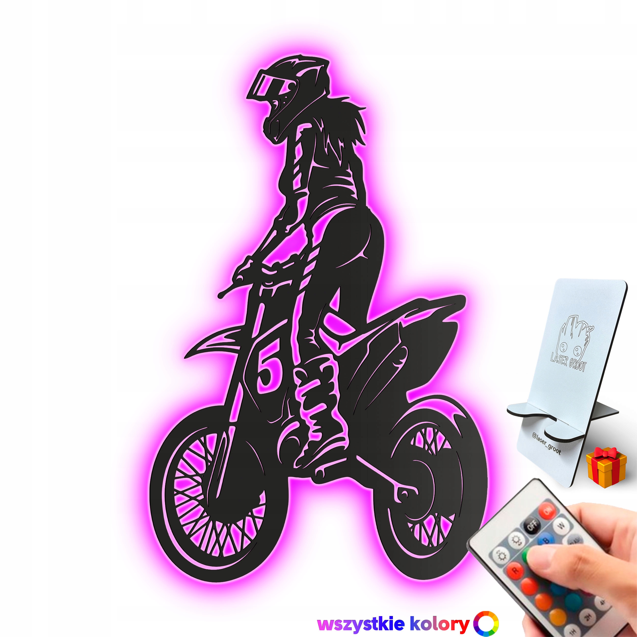 Drevený obraz Dievča na motokros Nástenný darček Nočná Lampa Led XL