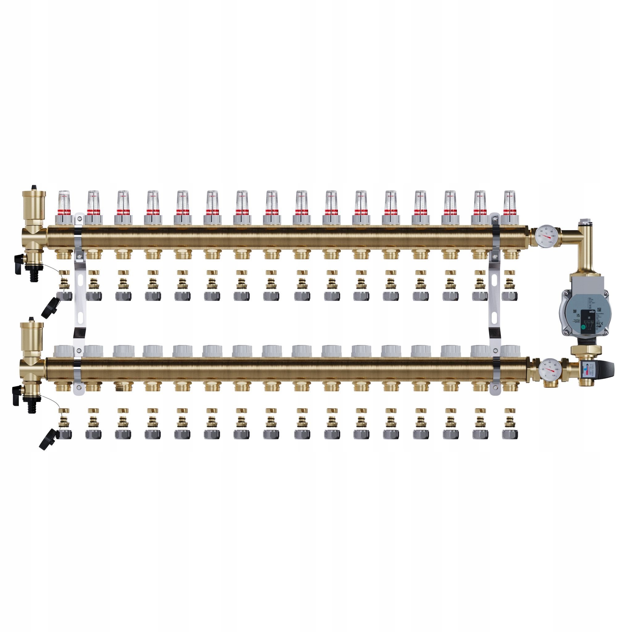 Rozdělovač pro podlahu 16 sekcí topení a Pex Spojky Čerpadlo Wilo