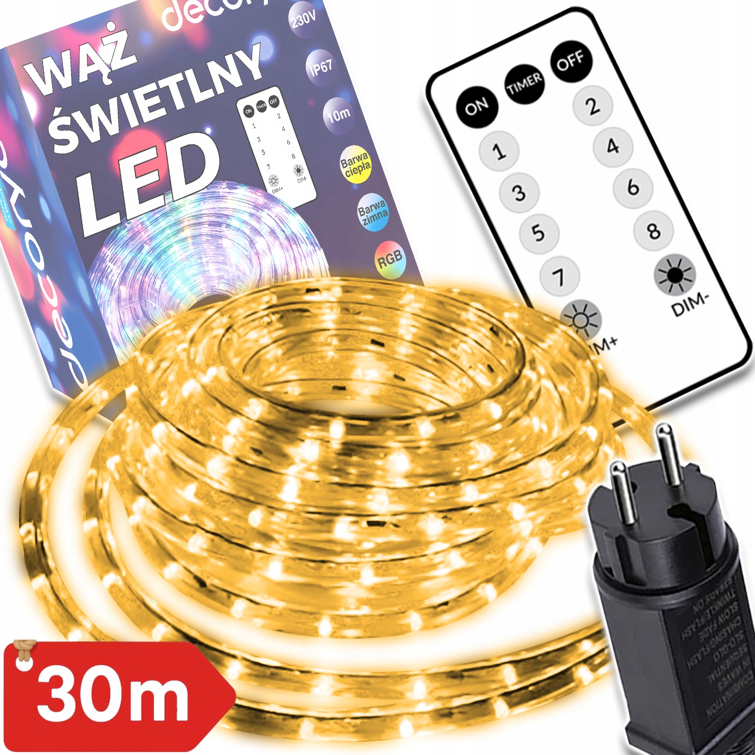 Led Světelná Hadice Vánoční Osvětlení Na Stromeček Ozdobná 30 M Voděodolná IP67 S Dálkovým Ovládáním