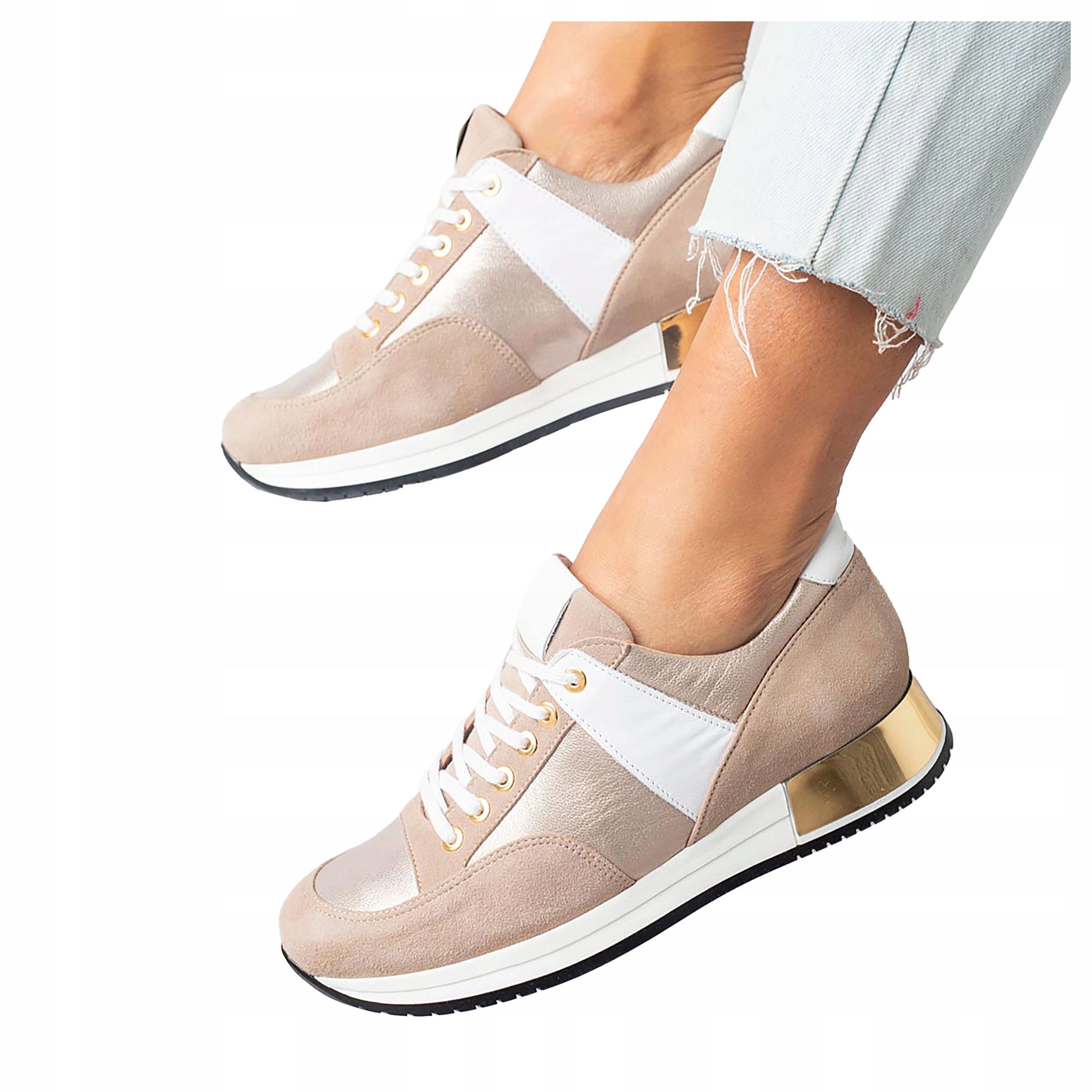 Sneakersy Kožené Dámské Béžové Sportovní obuv Šněrovací velikost 37