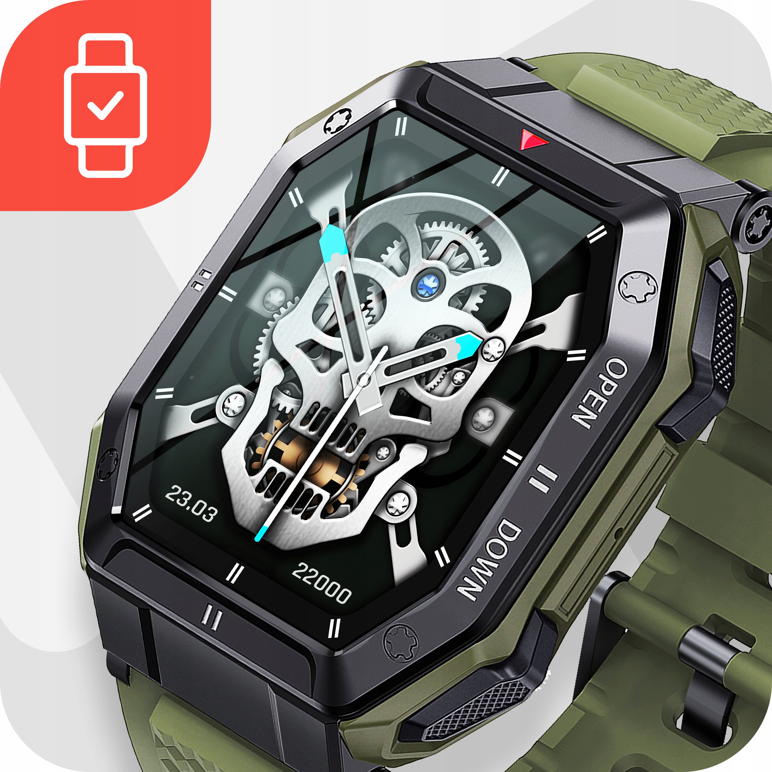 SMARTWATCH ZEGAREK MĘSKI MILITARNY ROZMOWY PULS DUŻA BATERIA POLSKIE MENU Kompatybilność systemowa Android iOS