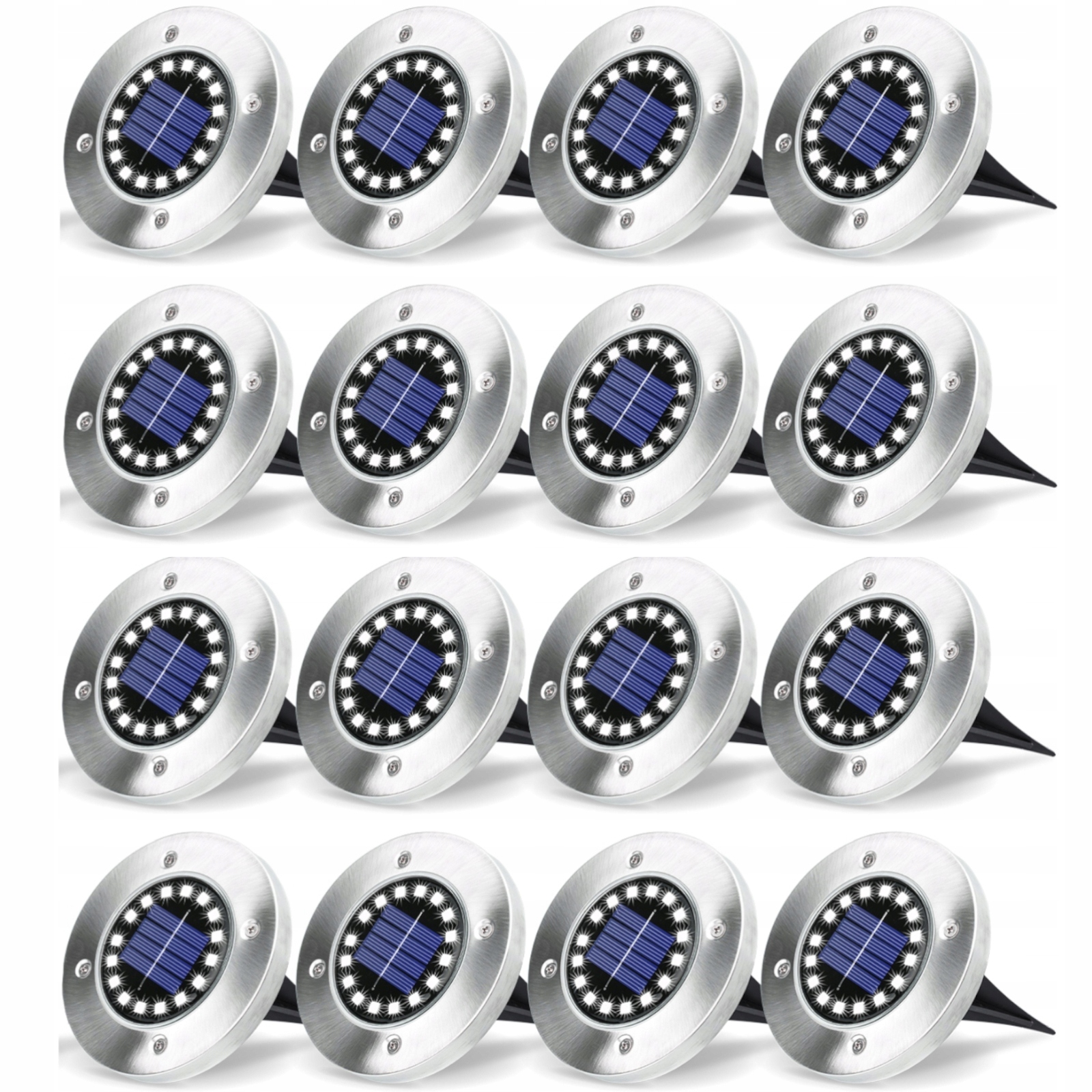 16x Lampa Solarna Led Ogrodowa Najazdowa Gruntowa Dyski Mocne Lampy 16 Led