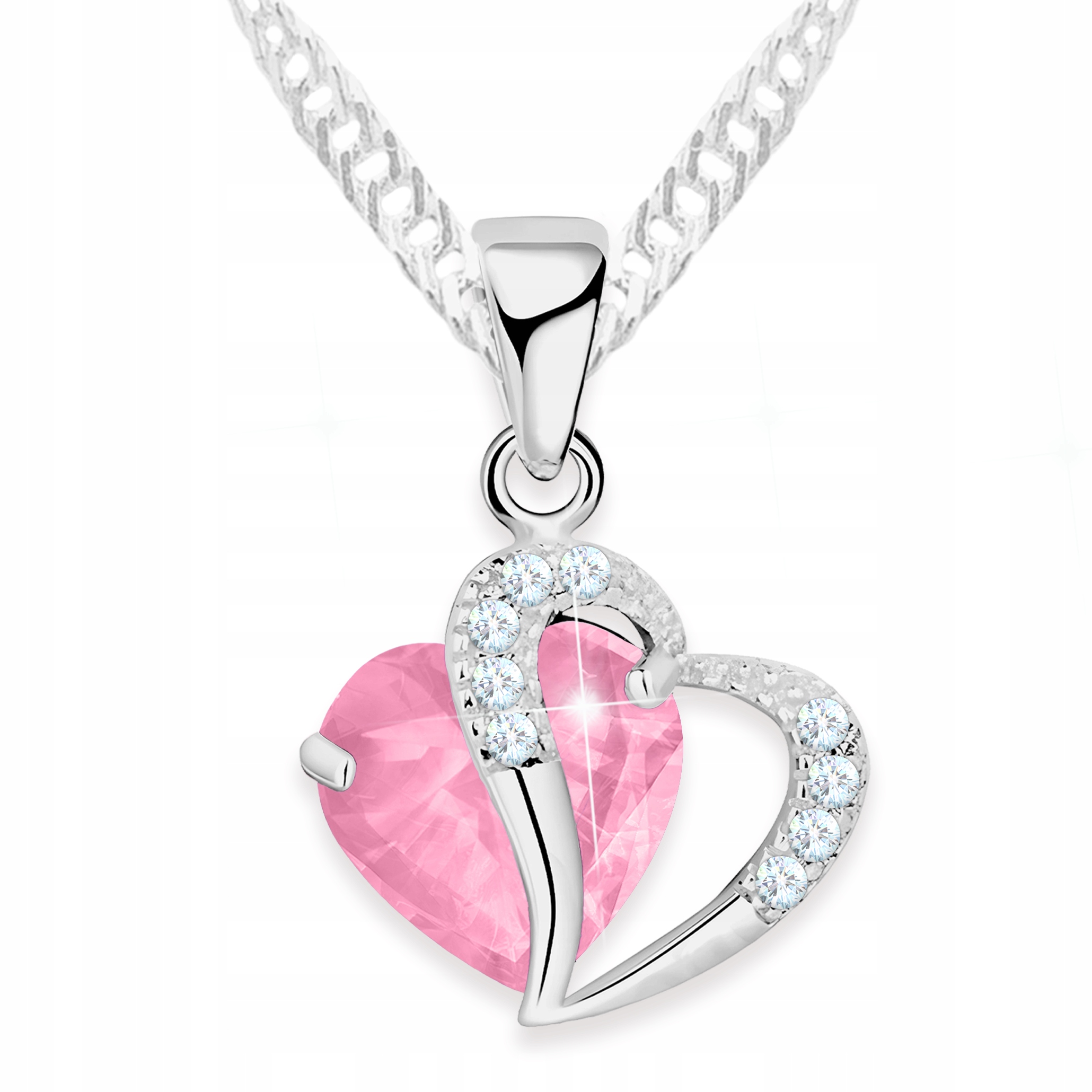Stříbrný náhrdelník s růžovým srdíčkem Křišťálové srdce Kámen Stříbro 925
