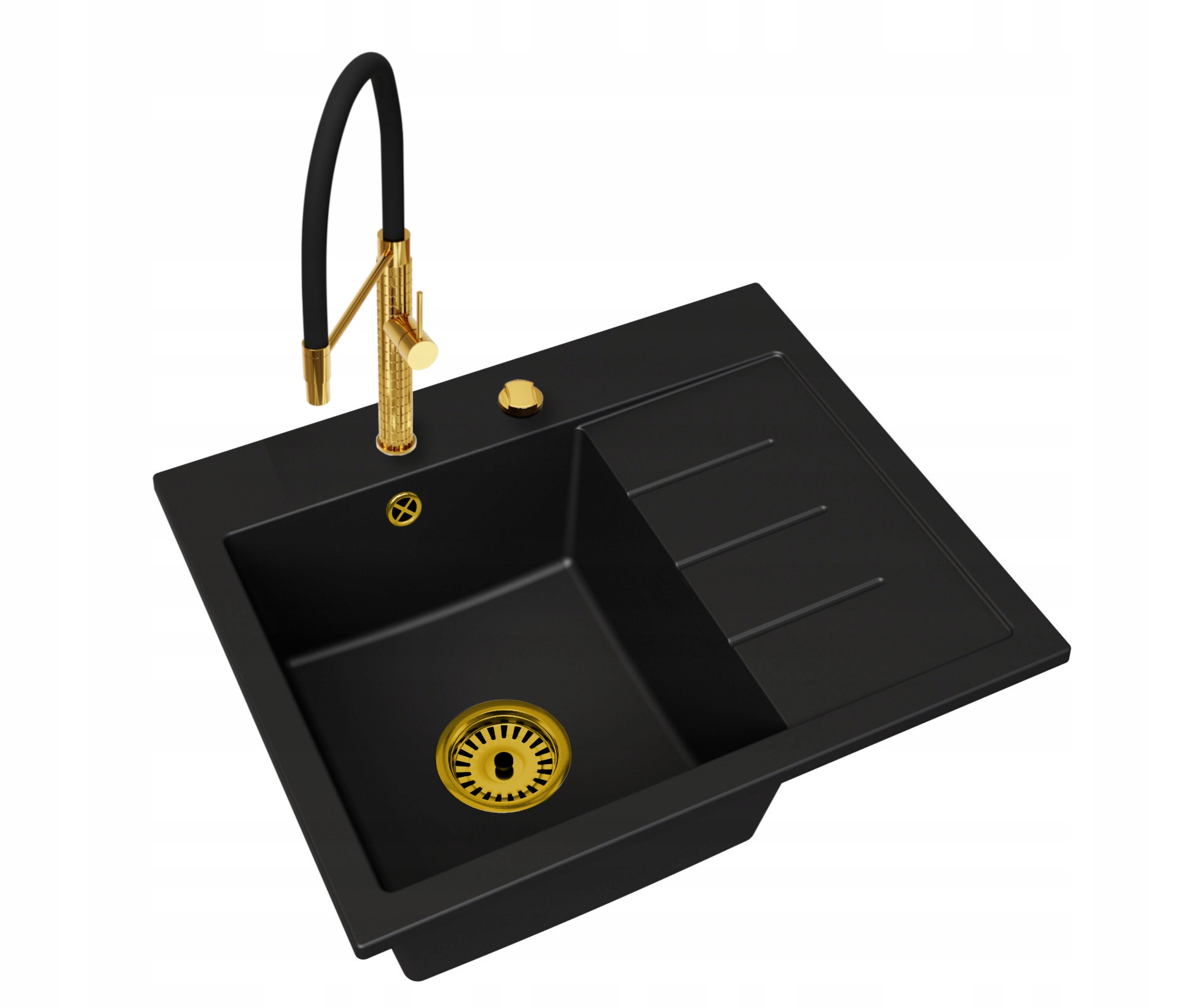 Dřez Exclusive 60 Pravý Sifon Zlatý Automat Baterie Full Pro Zlato