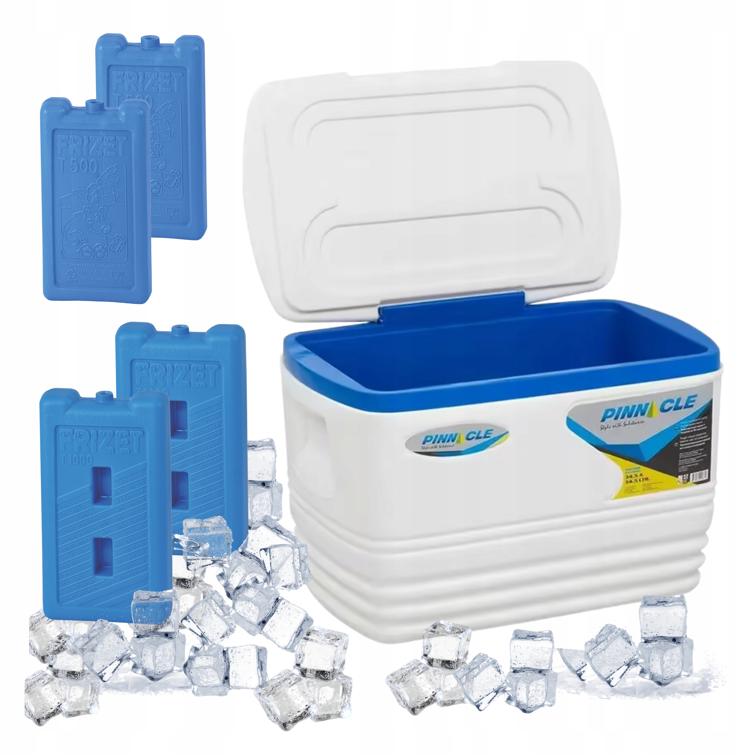 Turistická lednička 34,5L Bílá Pinnacle 4 chladicí vložky, 2x0,5L, 2x1L