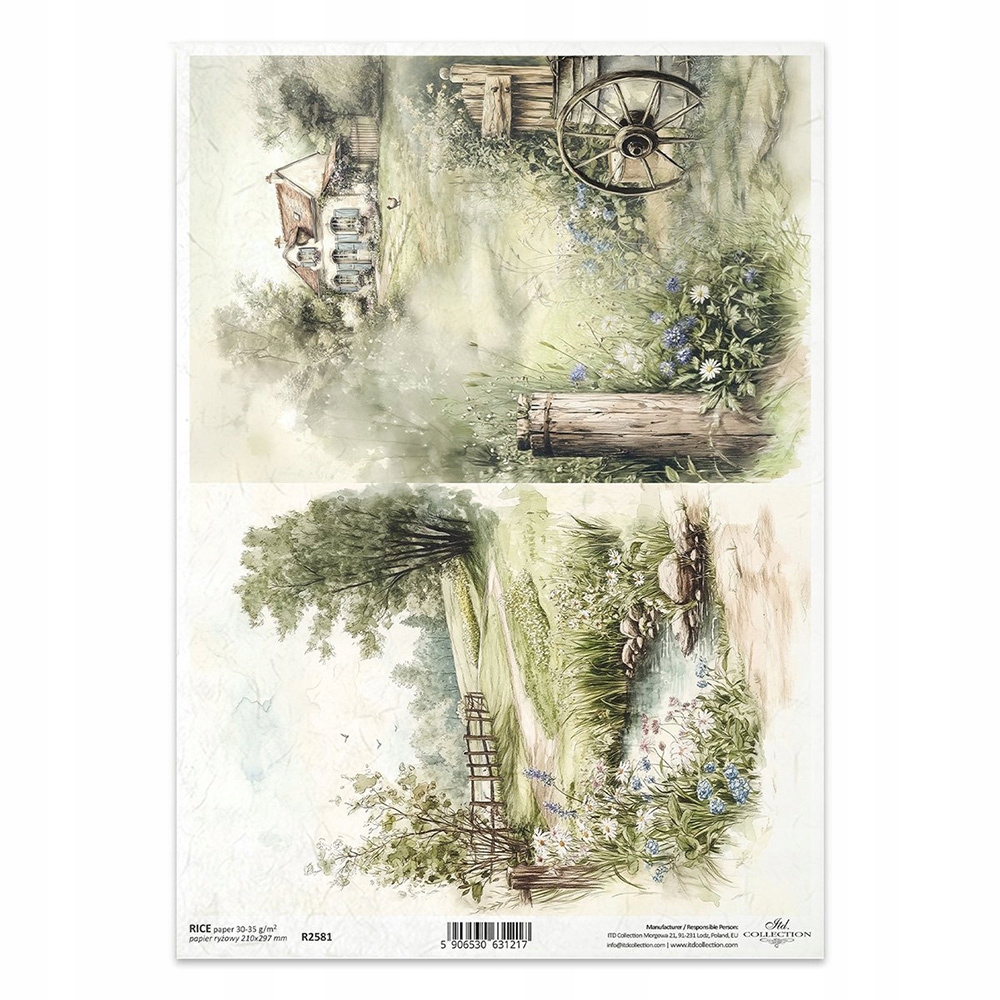 Papier ryżowy do decoupage A4 R2581 wiejski krajobraz