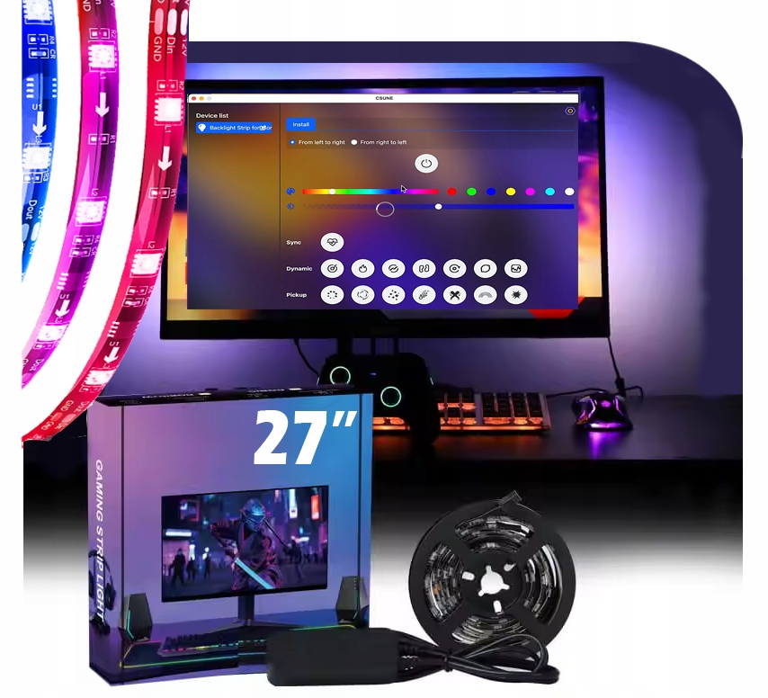 Sada Led pásek Usb Rgbic Pc Ambient Synchronizace obrazovky 27" pro hráče