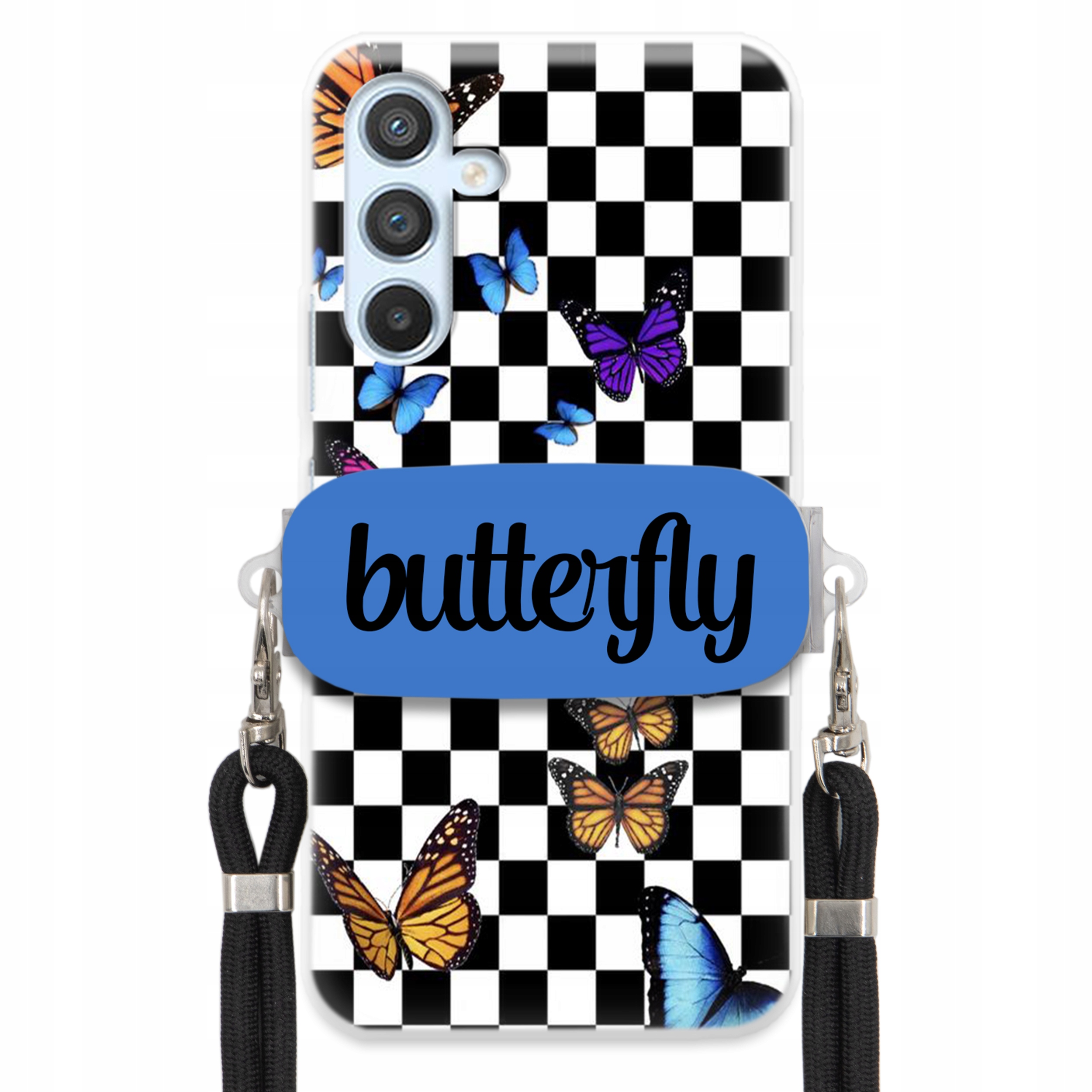 Pouzdro Pro Samsung A25 5G Case Obdélníkový Úchyt Černé Vodítko Butterfly Motýli
