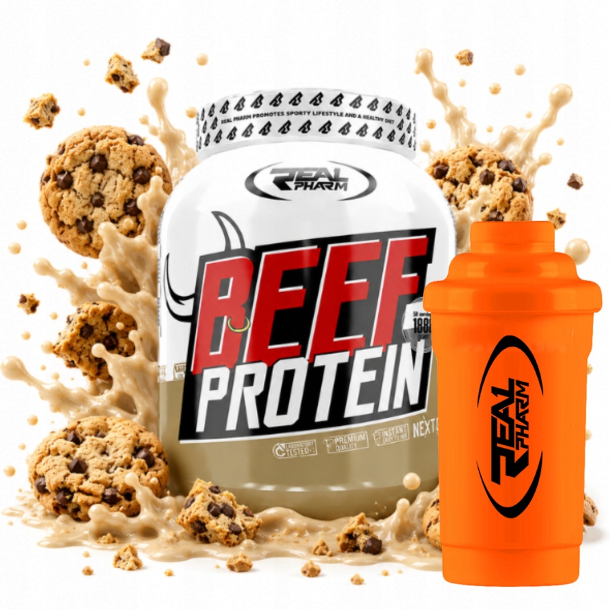 Hovězí Protein Real Pharm Beef Protein 85% 1800 g Sušenka Shaker Real Pharm