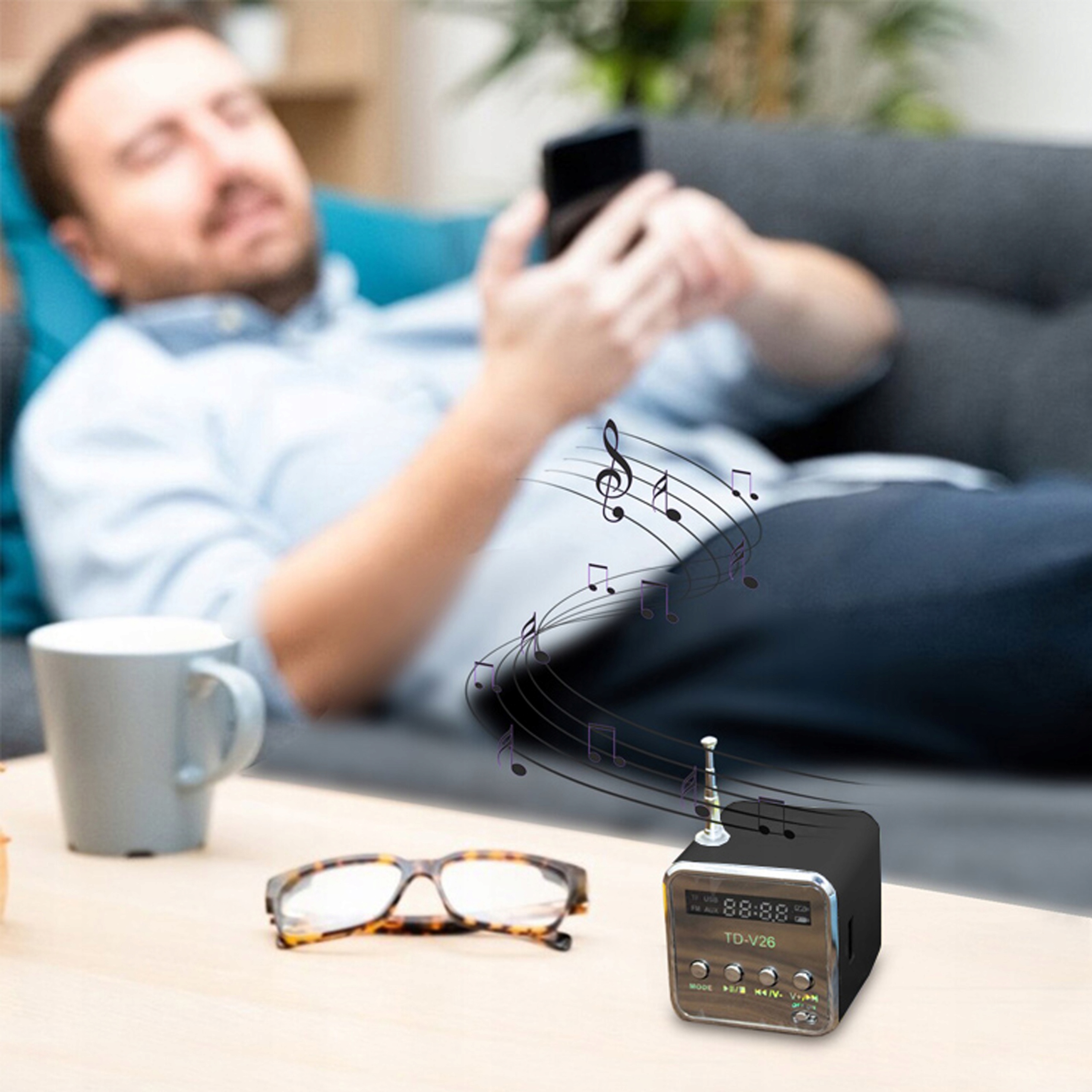 GŁOŚNIK BEZPRZEWODOWY PRZENOŚNY MINI RADIO KUCHENNE FM LED Szerokość produktu 5 cm