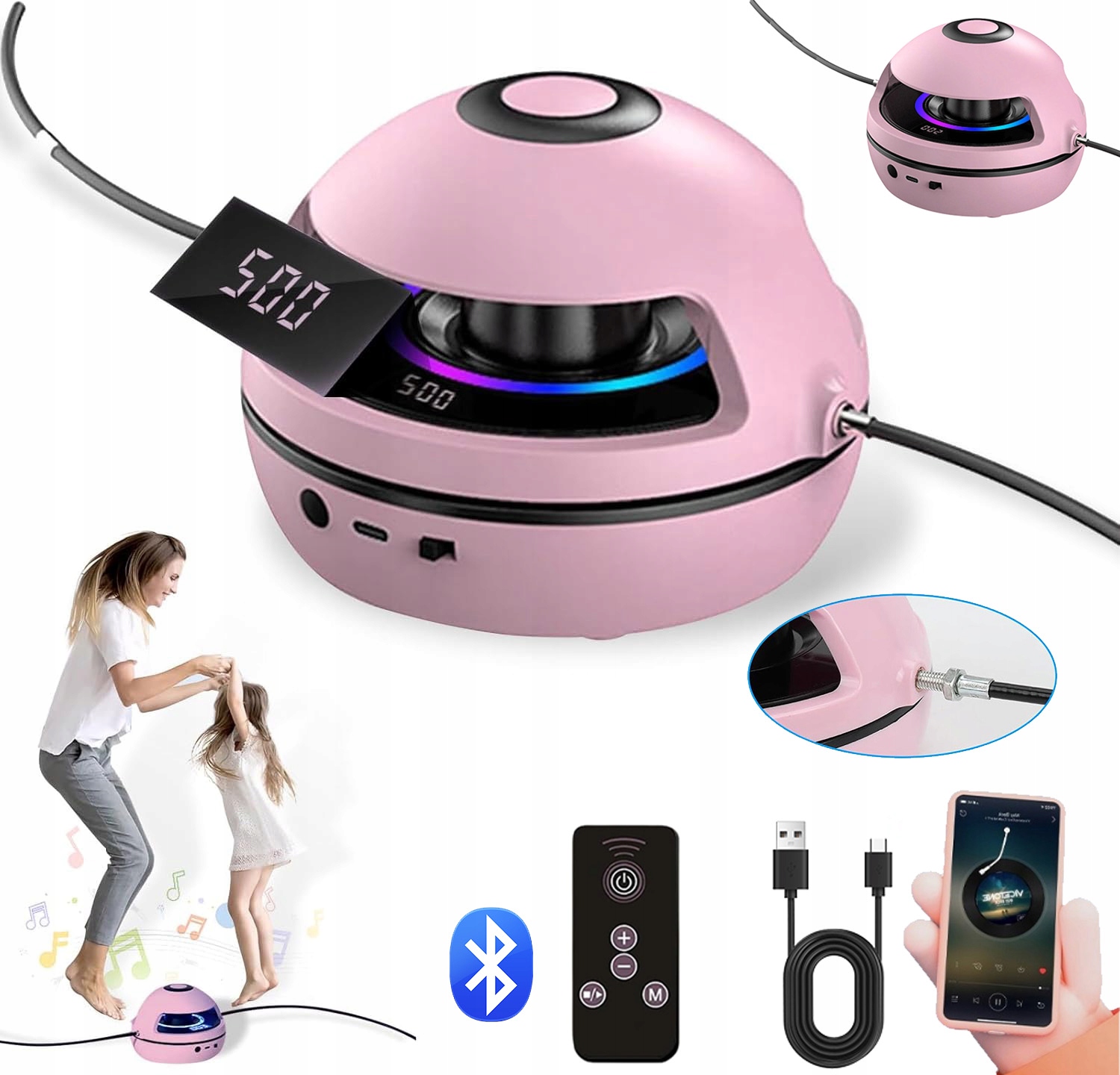 Skakanka Bluetooth Muzyczna Automatyczna Z Licznik 10 Prędkości Różowy