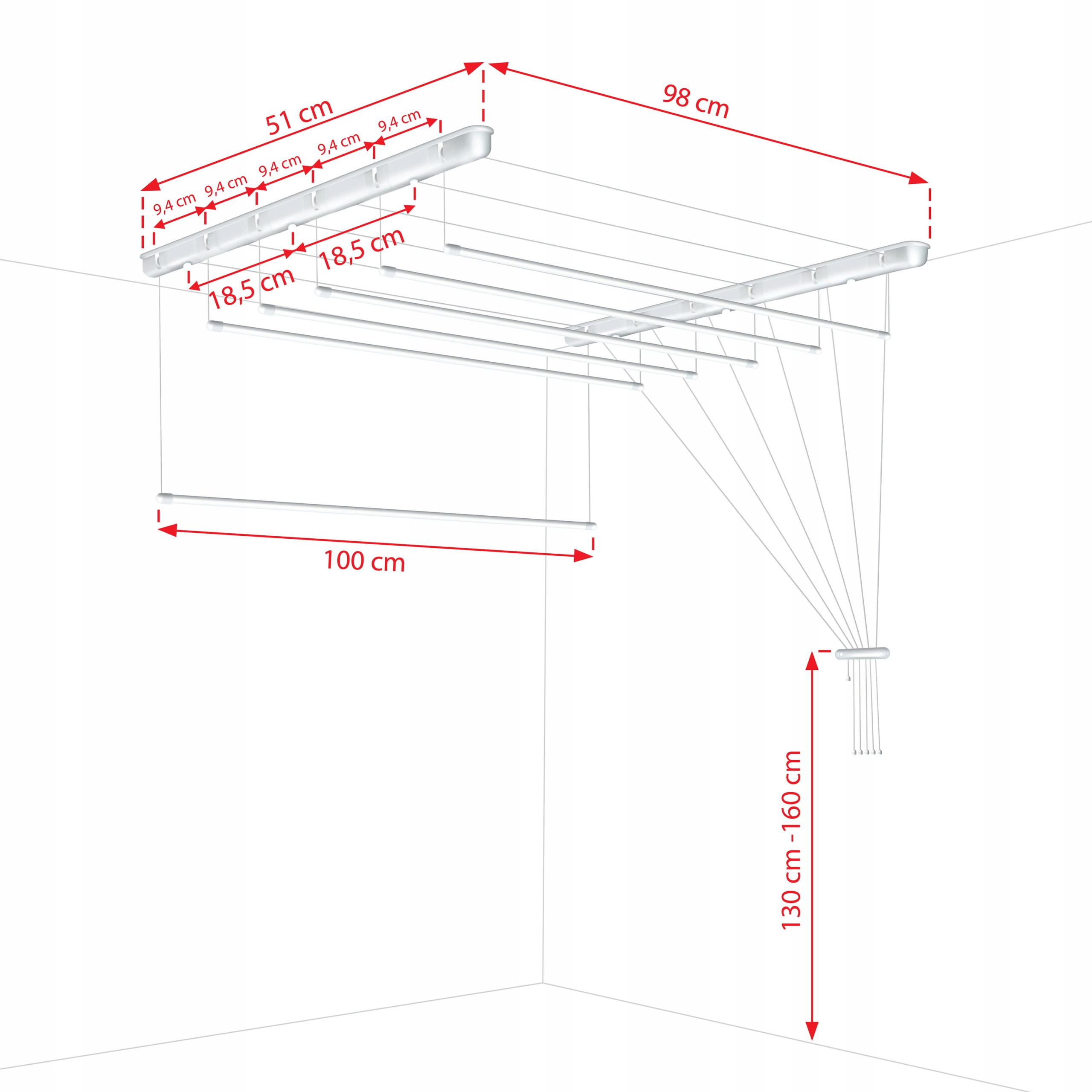 SUSZARKA TRWAŁA SUFITOWA NA PRANIE BIELIZNĘ 6 PRĘTÓW 100 CM STYLOWA MODNA Kod producenta 10SUSSUF6PP10