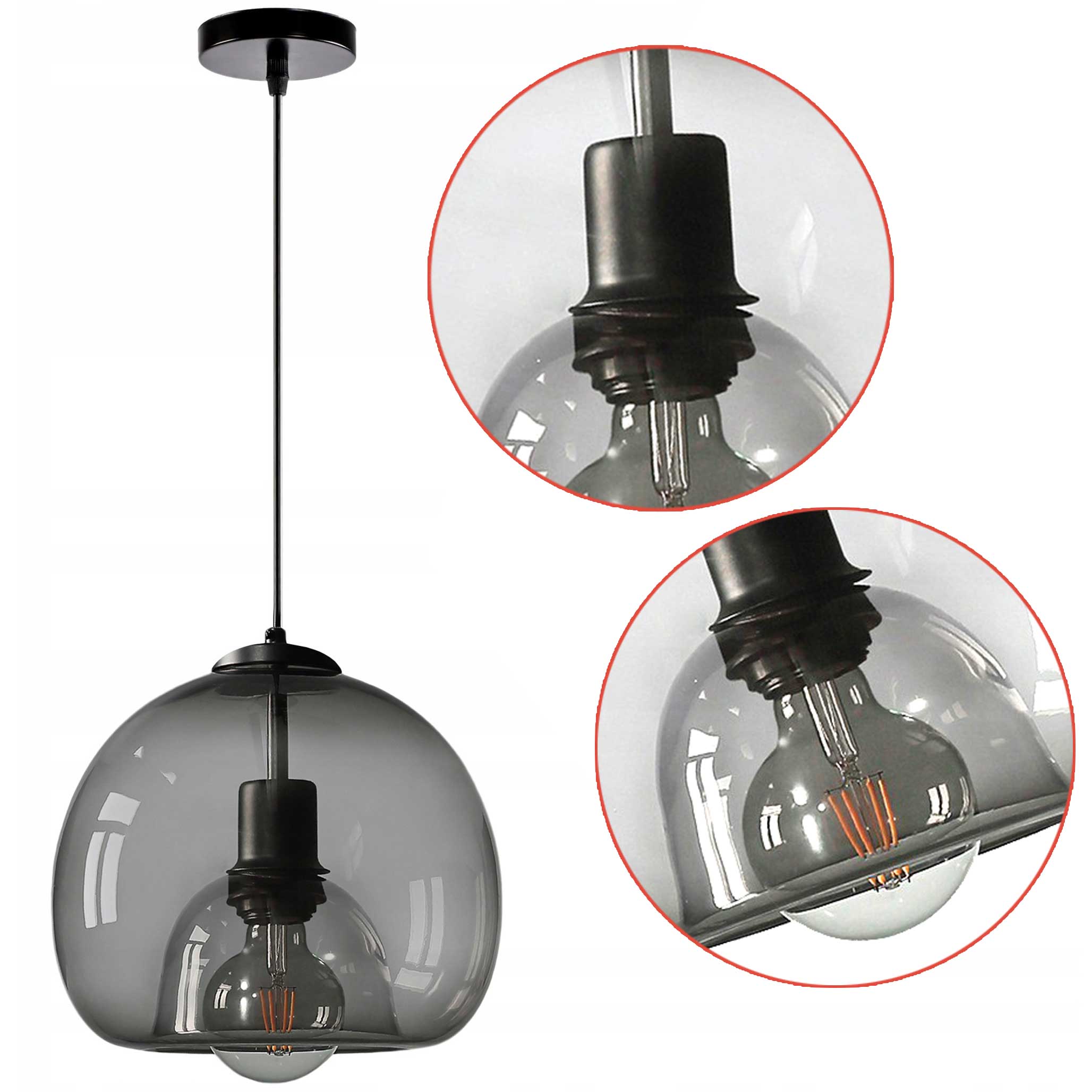 Sklenená závesná lampa E27 Jednotná dymová priehľadná do kuchyne obývačky