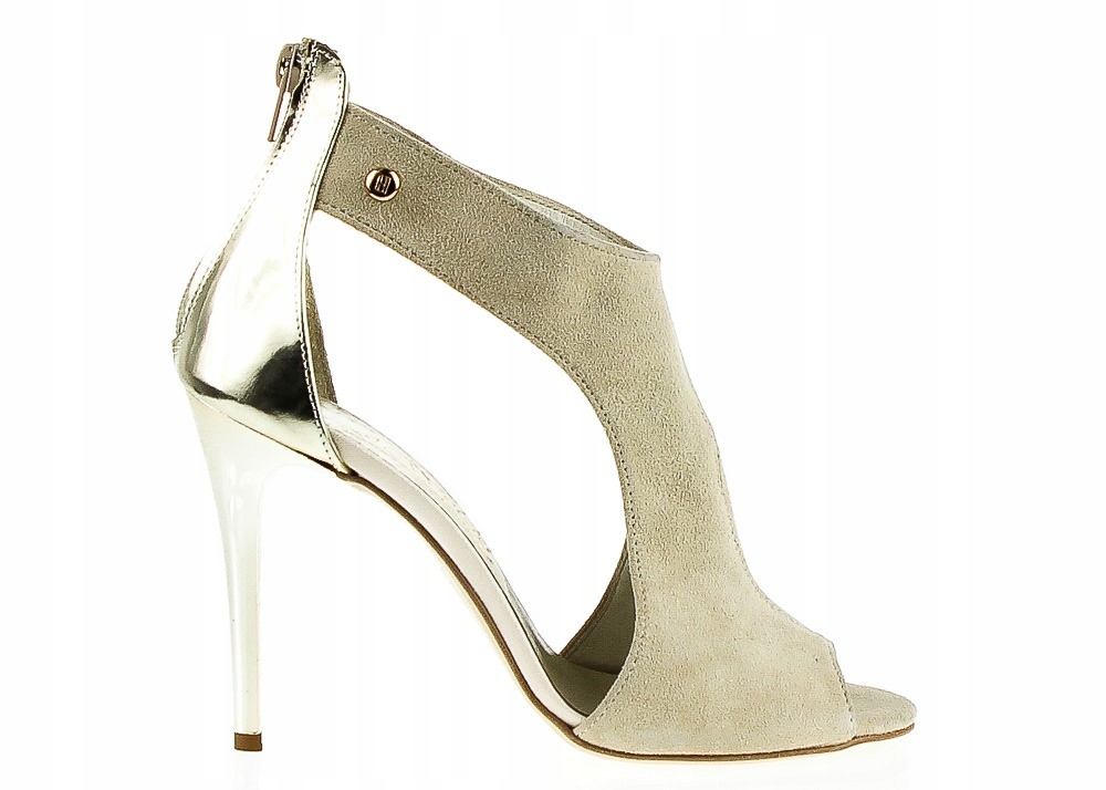 Béžové Zlaté Kotníkové Boty Na Podpatku Letní Sandálky 40