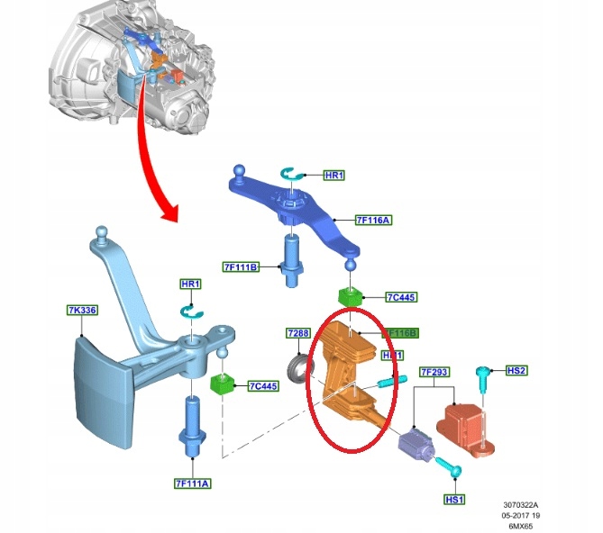MOCOWANIE WYBIERAKA SKRZYNI BIEGÓW ECOSPORT FOCUS _ 2390400 _ H1BR-7F116-CF Numer katalogowy oryginału H1BR-7F116-CF