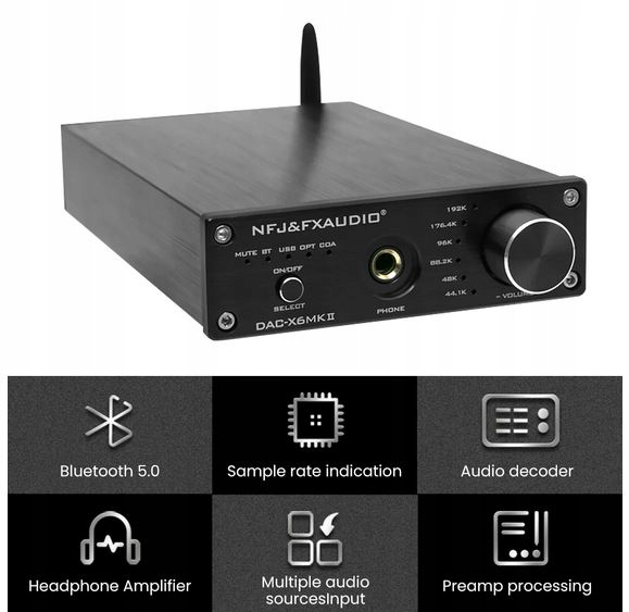 KONWERTER AUDIO DAC FX-AUDIO X6 MKII USB WZMACNIACZ SŁUCHAWKOWY BT Model DAC X6 MKII