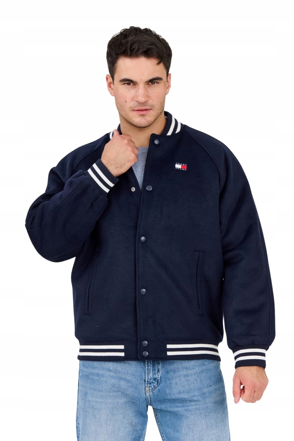 Tommy Jeans Námořnický Modrý pánský bomber s příměsí vlny Varsity XL