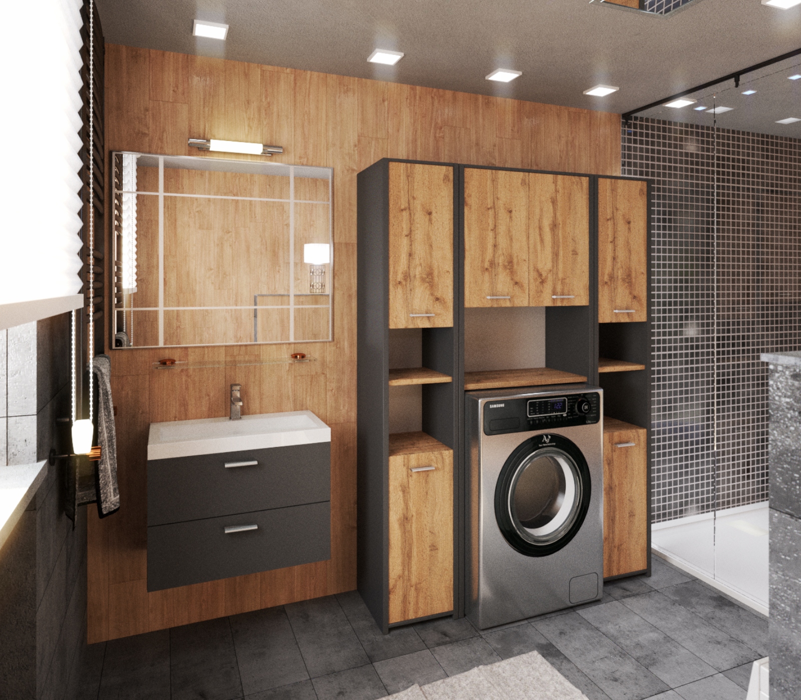 SZAFKA NAD PRALKE +2 SŁUPEK ŁAZIENKOWY SZARY WOTAN Marka Stiv-Meble