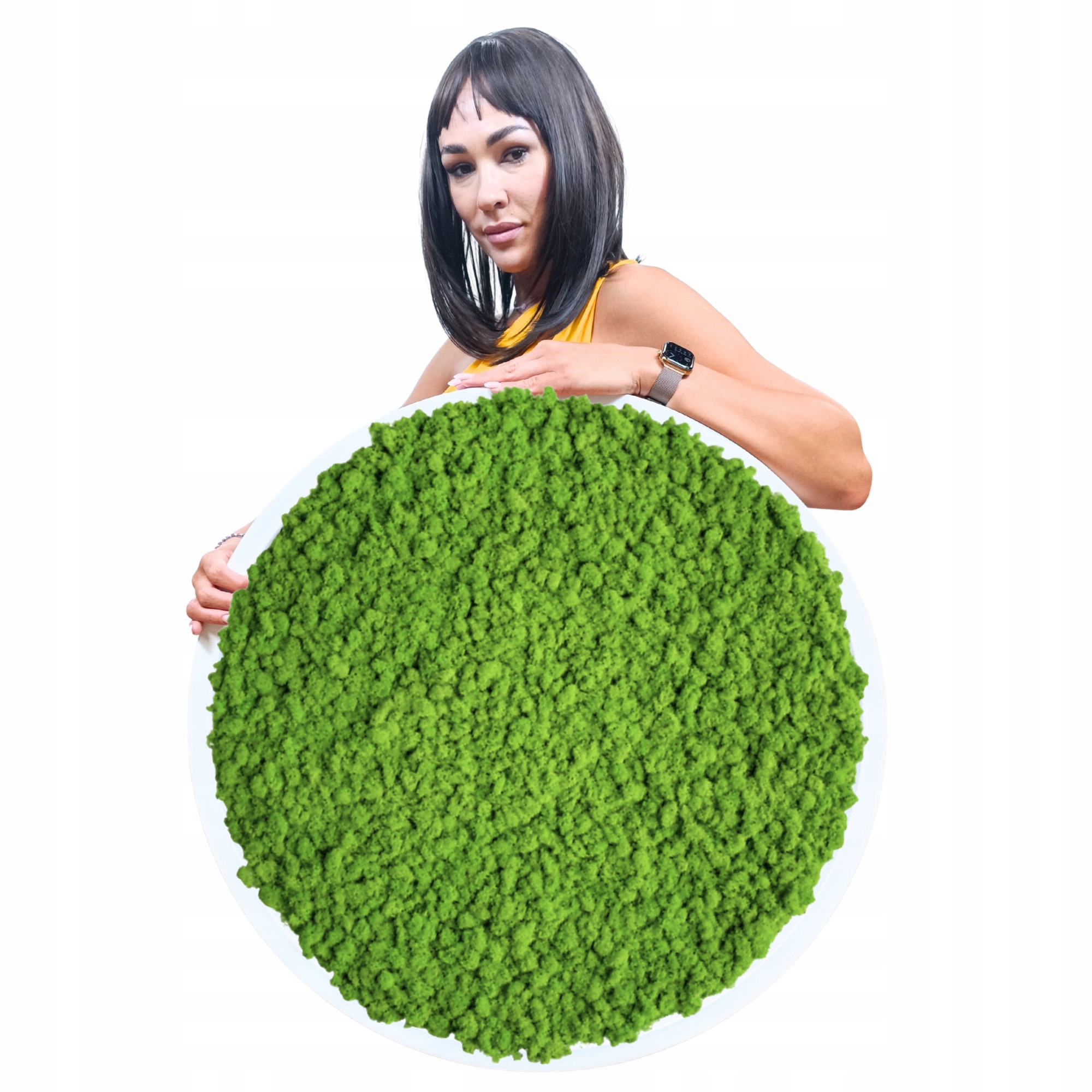 Obraz v dřevěném kulatém bílém rámu S Mechem Chrobotkem, průměr 60 cm