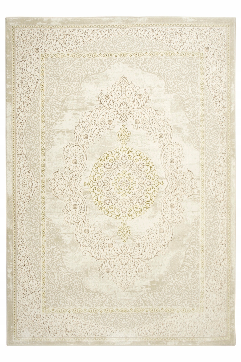 

200x290 cm Lśniący Dywan Ornament Krem Beż Złoty