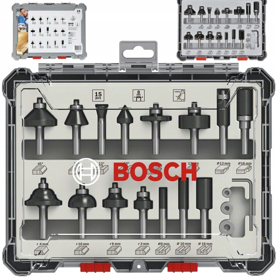 

Bosch Zestaw frezów do drewna 15szt uchwyt 8mm